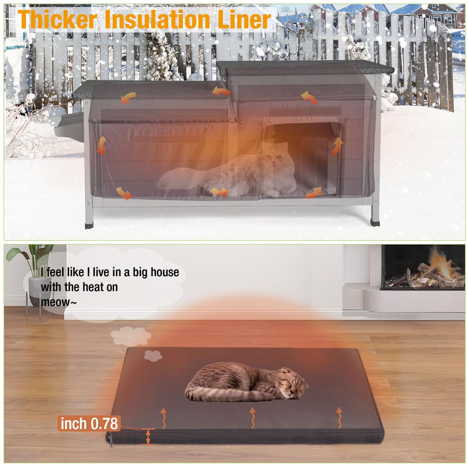Outdoor Cat House With Insulated Liner Feral Cat Shelter For Winter, Heated Cat House For Outdoor Cats - 100% Insulated
