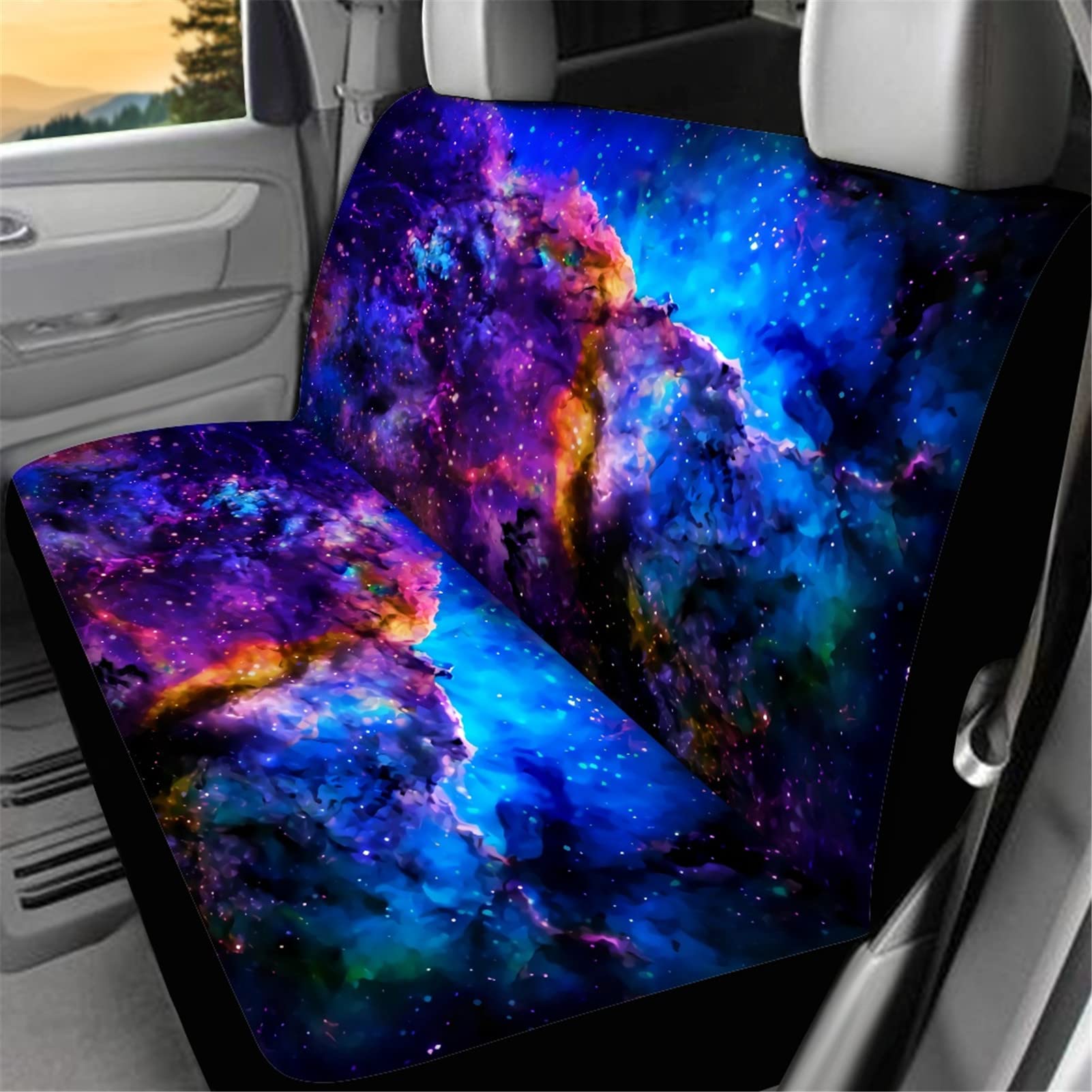 Afpanqz Nebula Galaxy Car Rear Seat Cover Non-Slip Stretch Universal Fit, Baby Dog Pets Work Back Seat Cover For Car Truck Van S
