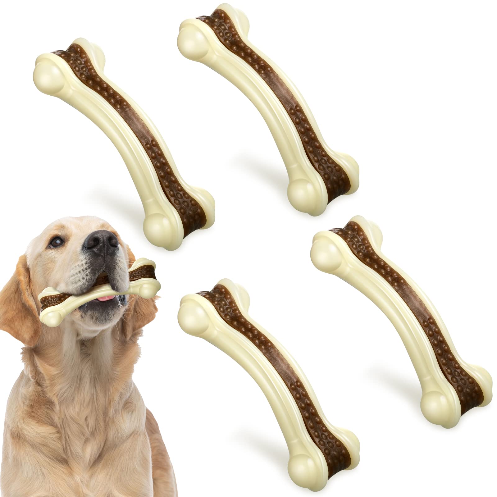 Sosation Dog Toys For Aggressive Chewers Indestructible Nylon Dog Bones Beef Flavor Teething Chew Toys Bones For Large Puppies