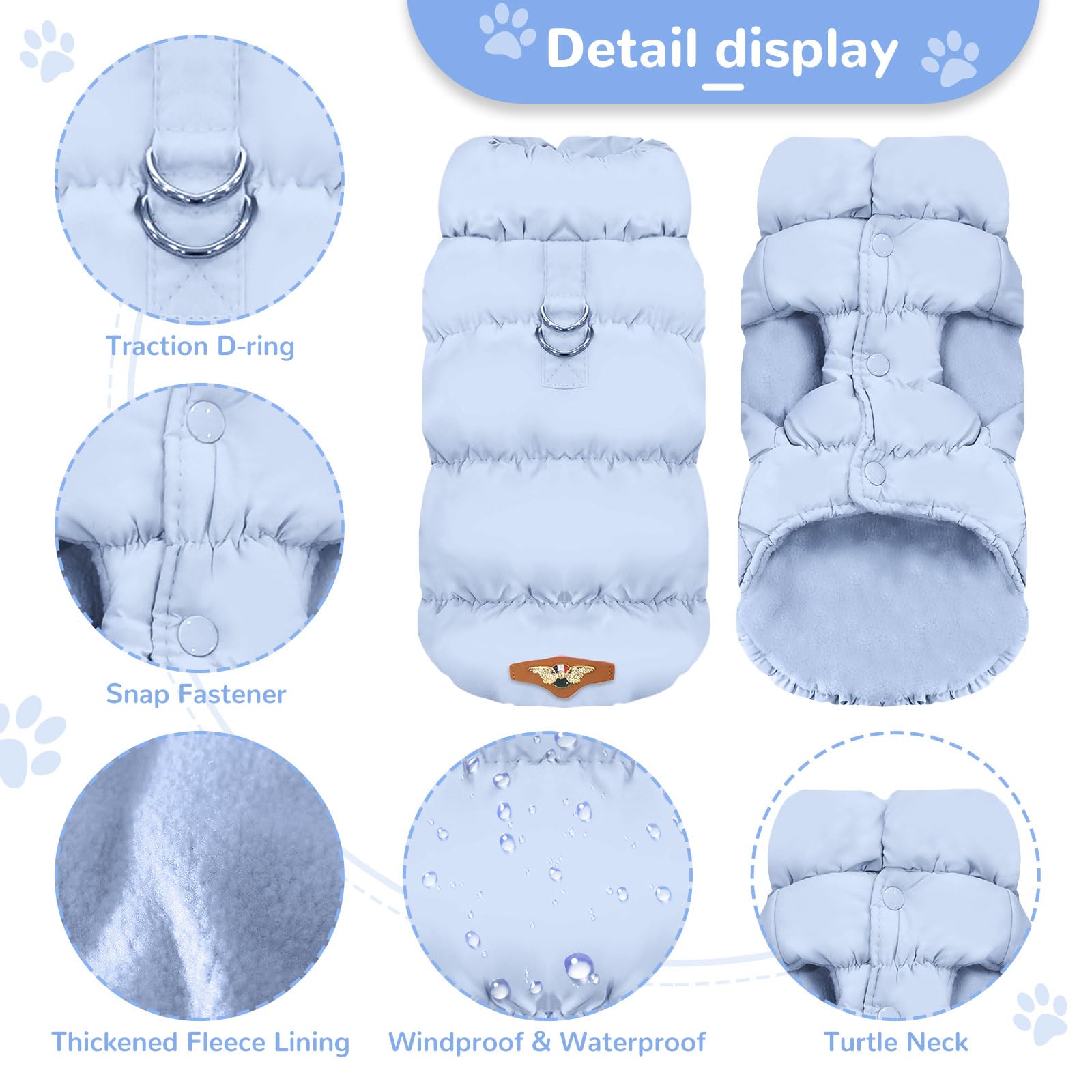 Abrrlo Winter Warm Dog Jacket For Small Medium Dogs Cats Cold Weather Coats With Harness Paded Dogs Fleece Vest Waterproof Windp