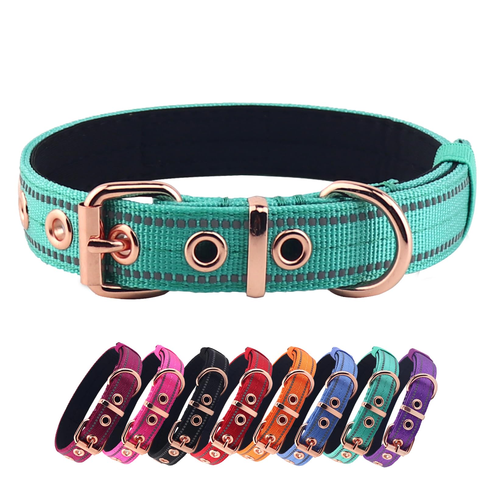 Yunleparks Neoprene Padded Collar, Nylon Collar for Small to Large Dogs, Heavy Duty with Metal Buckle, Adjustable Reflective (Me