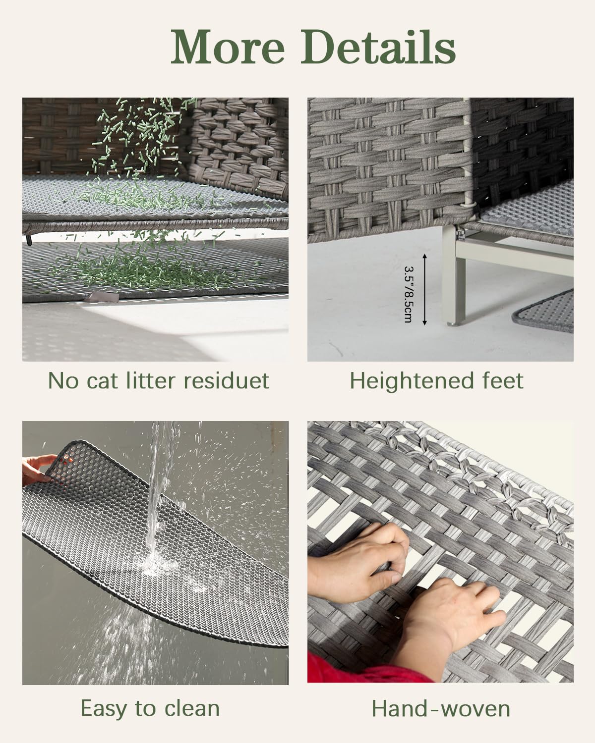 Setvson Cat Litter Box Enclosure Furniture With Divider, Handwoven Rattan Litter Box With Mat, 31.2 X 19.6 X 24.2 Inches, Metal