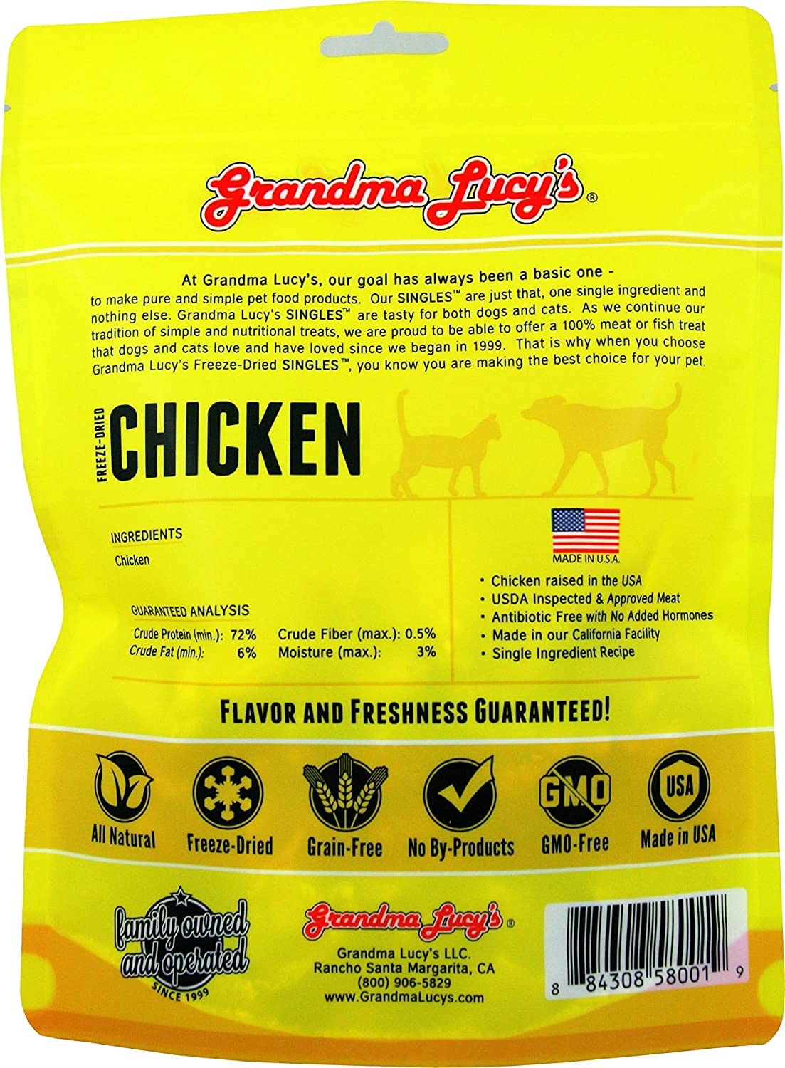 Grandma Lucys 3 Pack of Freeze-Dried Chicken Single-Ingredient Treats for Dogs and Cats, 4 Ounces Each, Made in The USA