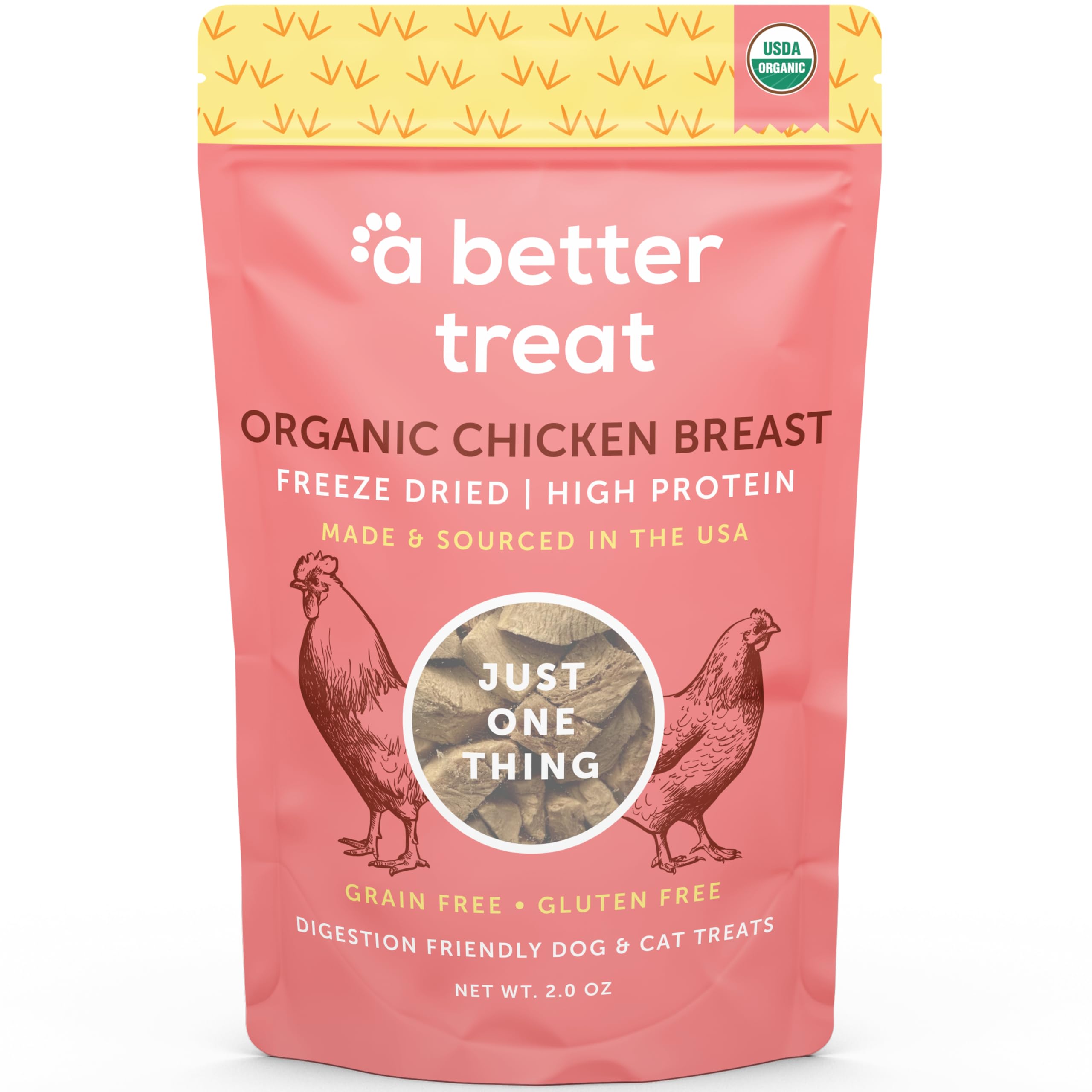 A Better Treat - Organic Freeze Dried Chicken Breast Dog Treats, Organic, Single Ingredient | Natural Healthy High Value | Glute