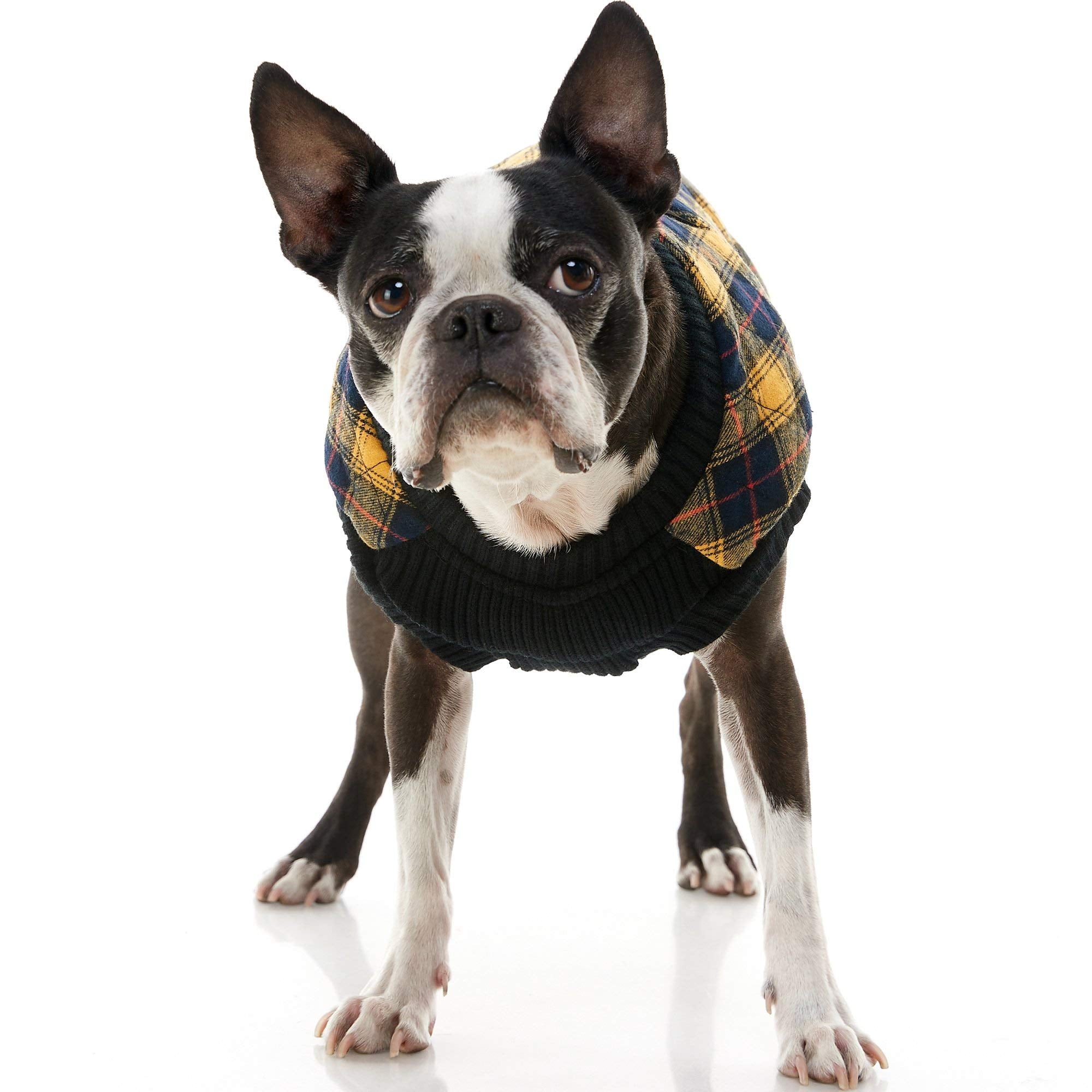 Gooby Fashion Vest Check Dog Jacket - Yellow Check, X-Small - Warm Zip Up Dog Bomber Vest Dual D Ring Leash - Winter Water Resistant Small Dog Sweater - Dog Clothes For Small Dogs Boy Or Medium Dogs