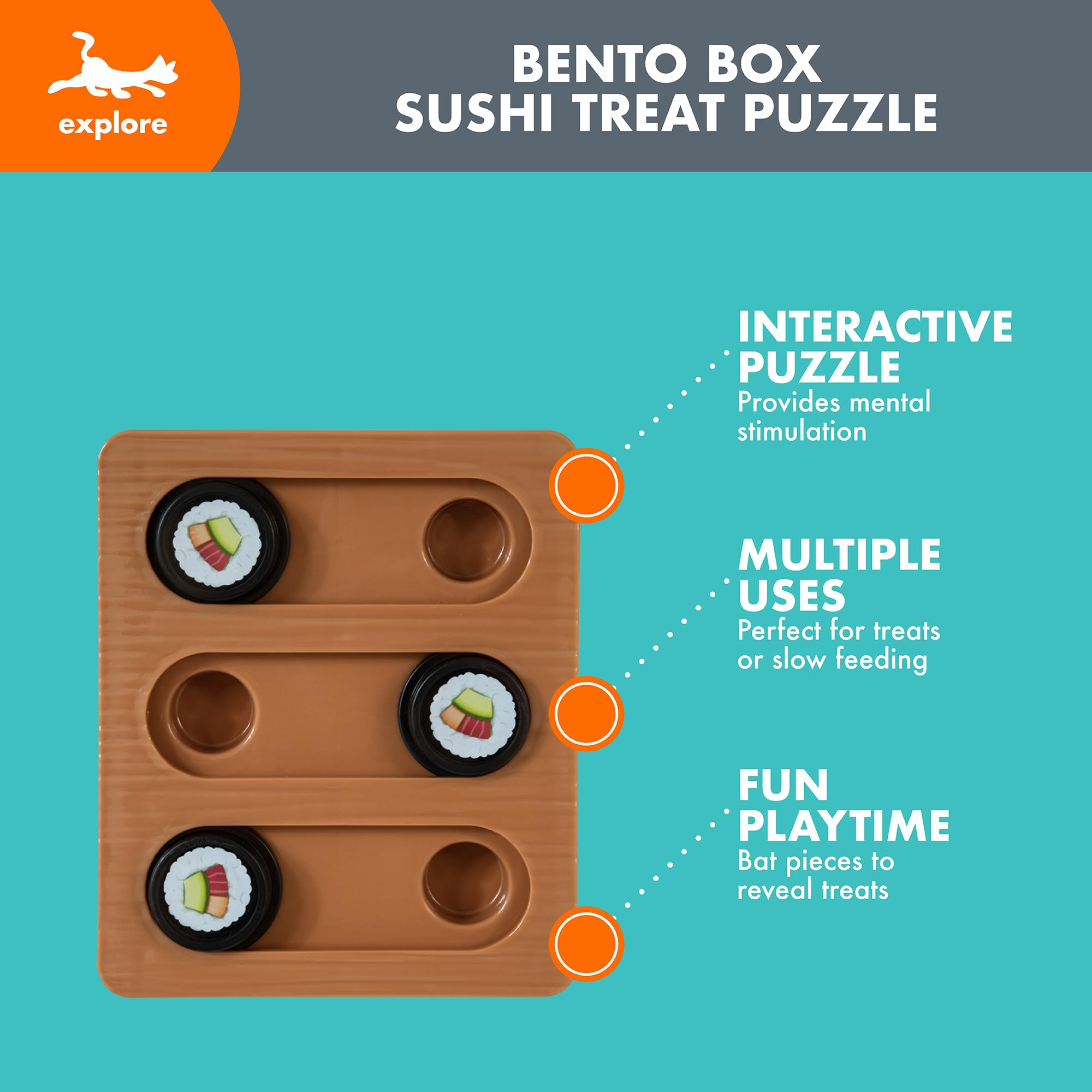 Quirky Kitty Sushi Hunter Bento Box Puzzle - Interactive Treat Puzzle Toy with Catnip Packet for Mental Engagement and Slow Feed