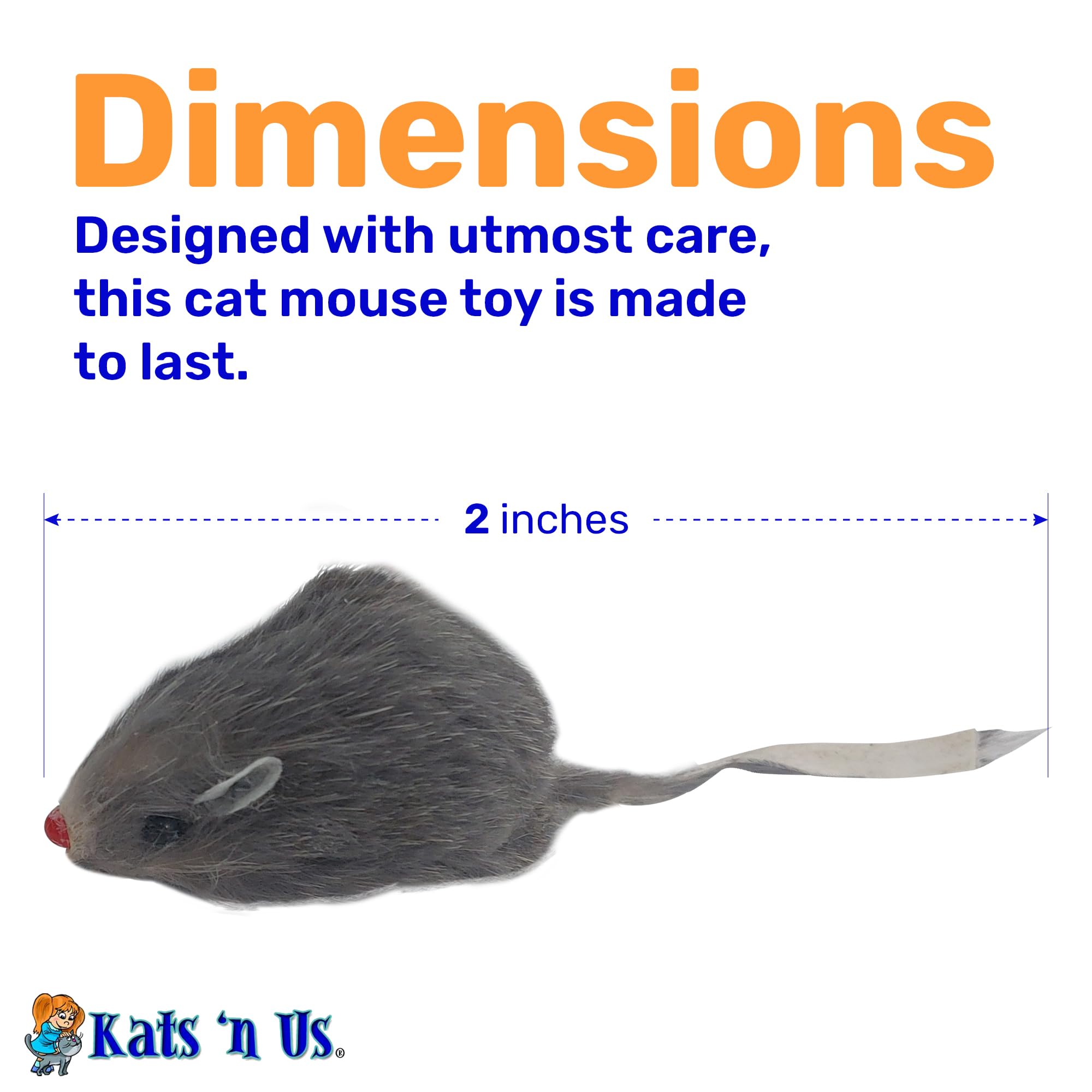 Kats'N Us Gray Rabbit Fur Mouse Cat Toy Pack - 5 Interactive Mice for Indoor Cats - No Rattle Sound - Furry Play Combo