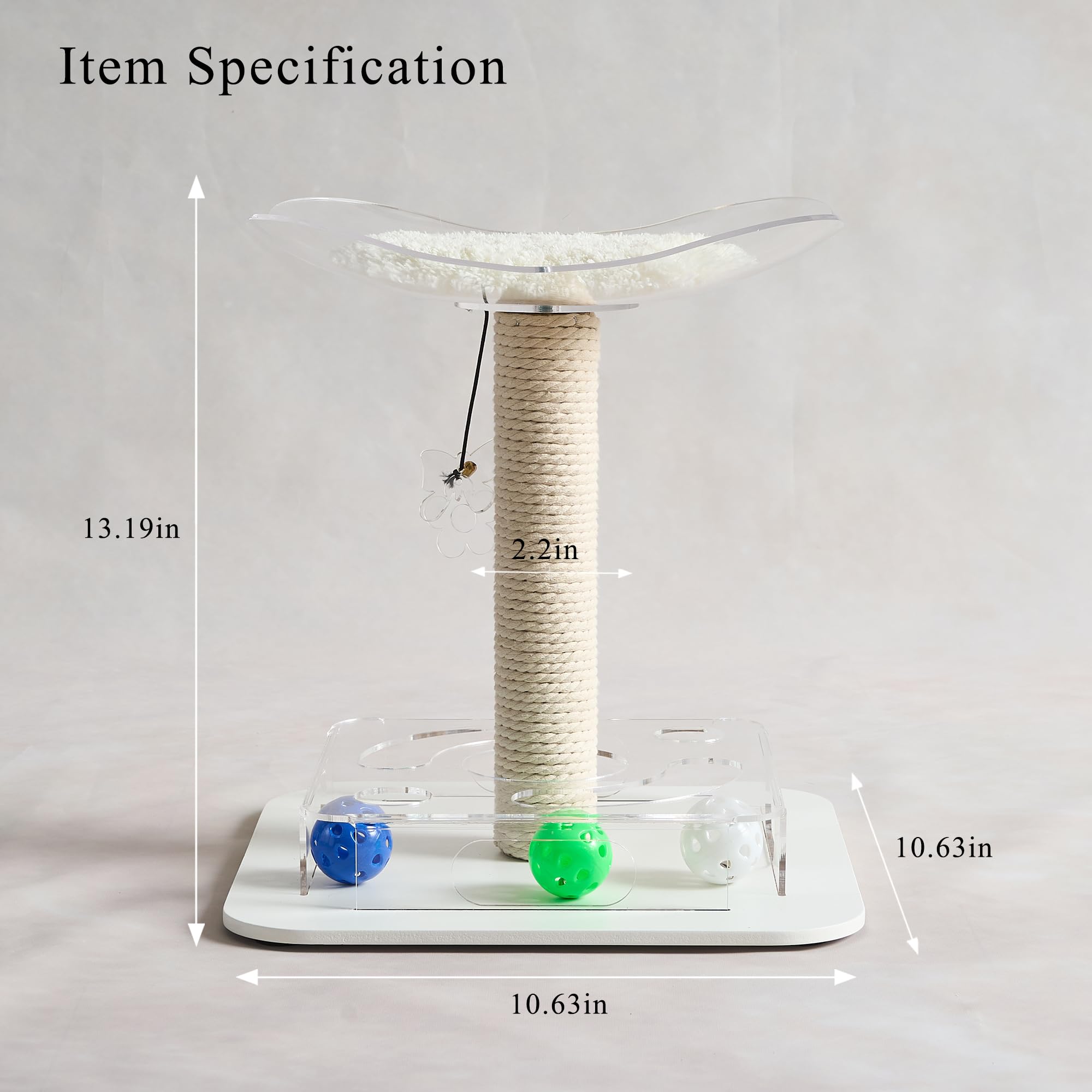 Kicari Modern 3-in-1 Interactive Cat Toy with Puzzle Box, Cat Bed/Perch & Scratching Posts, Colorful Jingle Balls, Dangling Acce