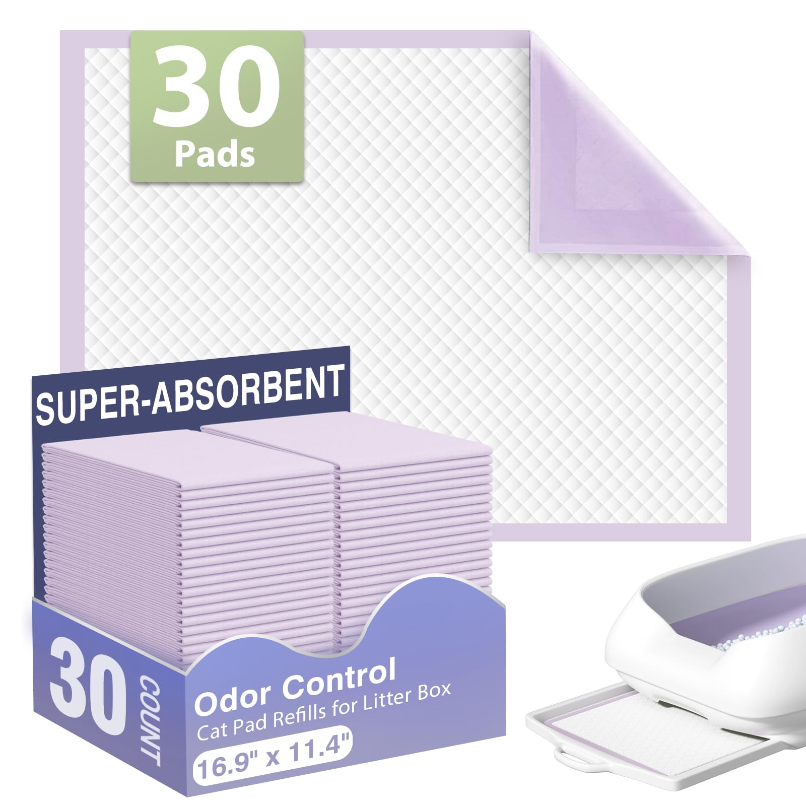 Immcute Cat Litter Pads 16.9'' X 11.4'', 30 Ct, True Odor Control Cat Pee Pad, Thickened Cat Pads For Breeze System, Pee Pads Fo