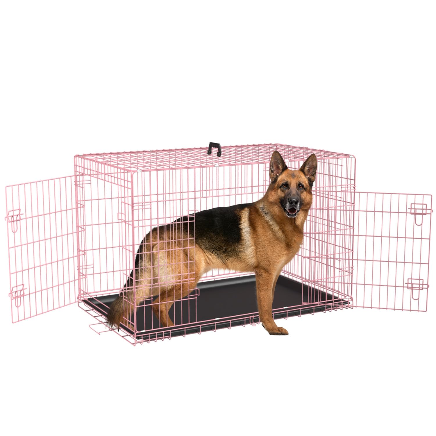 48 Inch Dog Crate Dog Kennel Folding Metal Pet Cage Pet Crate For Large Door Leak-Proof With Double-Door,Divider Panel, Removabl