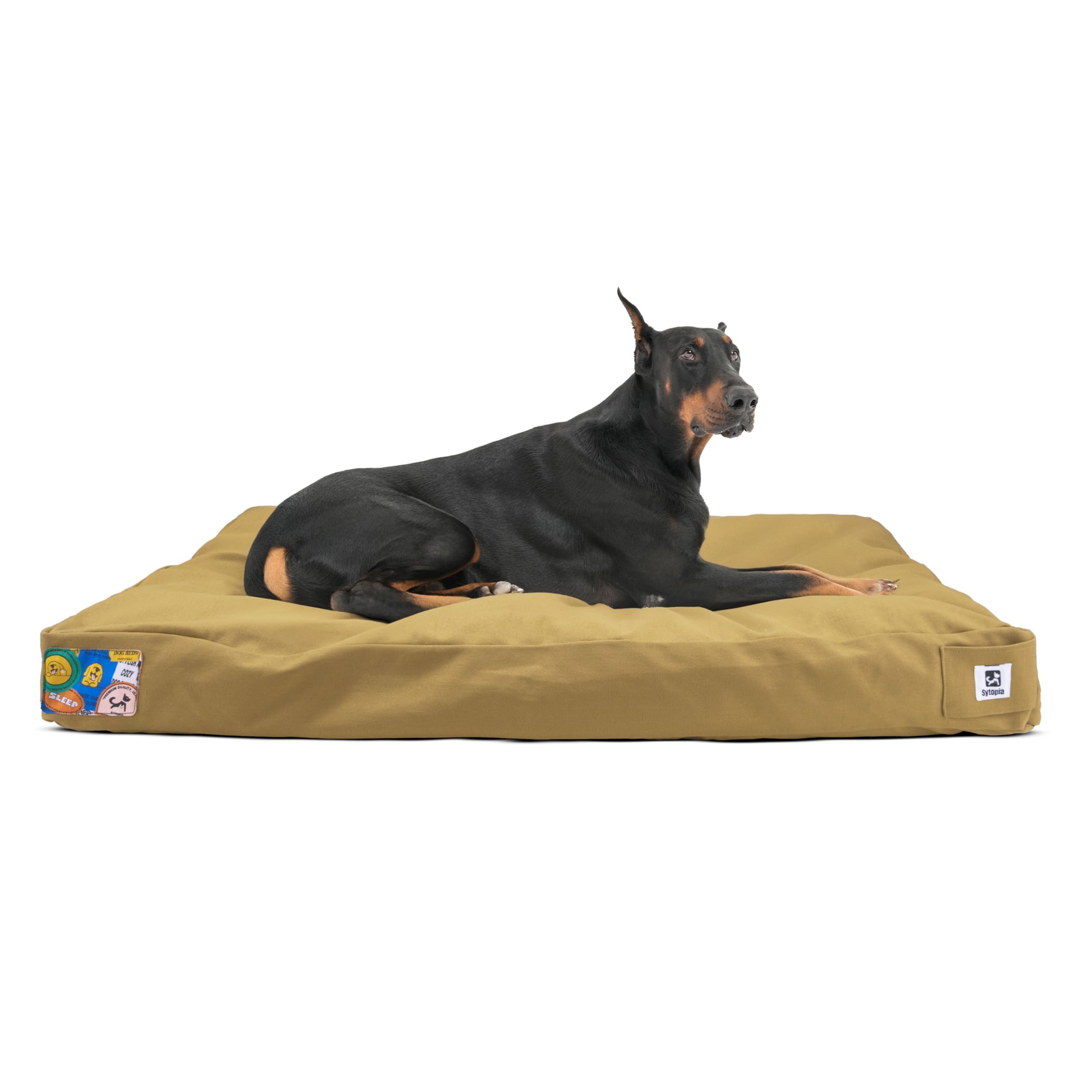 Sytopia 42 Inch Indestructible Canvas Dog Bed, Chew Proof Outdoor Pet Bed Xl, Waterproof Washable Removable Cover, Yellow