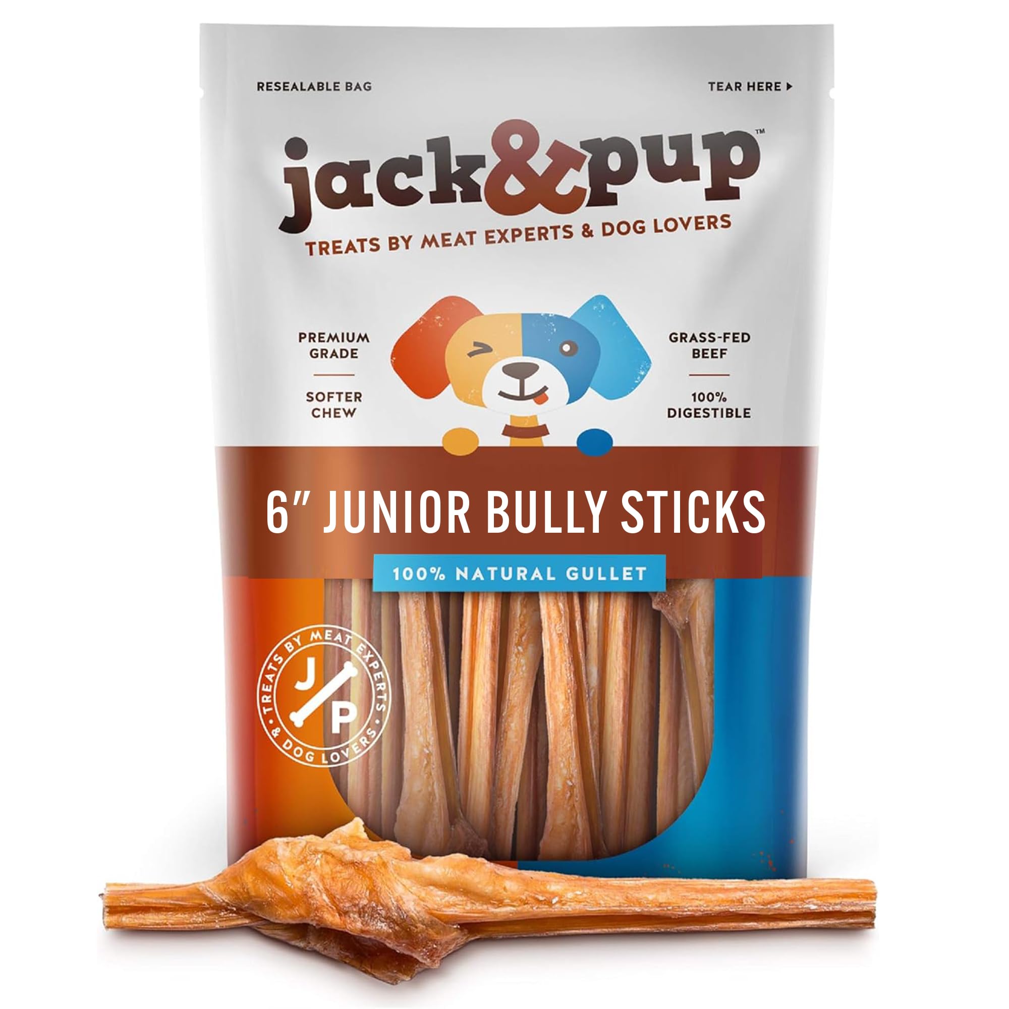 Jack&Pup Dog Bully Sticks for Small Dogs - 6 Inch Junior Bully Sticks for Dogs (25 Pack) Great Bully Stick for Teething Puppies