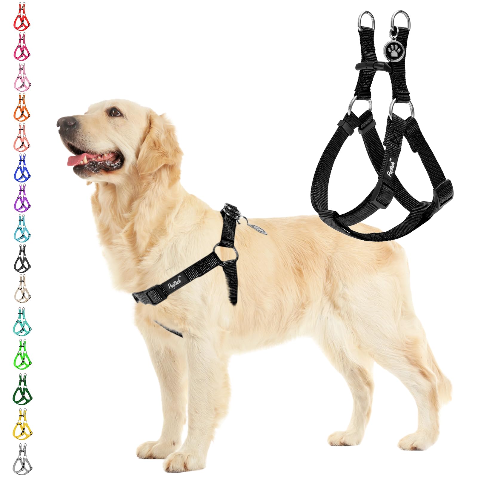 Pupteck No Pull Dog Harness Soft Adjustable Basic Nylon Step In Puppy Vest Outdoor Walking With Id Tag Cream
