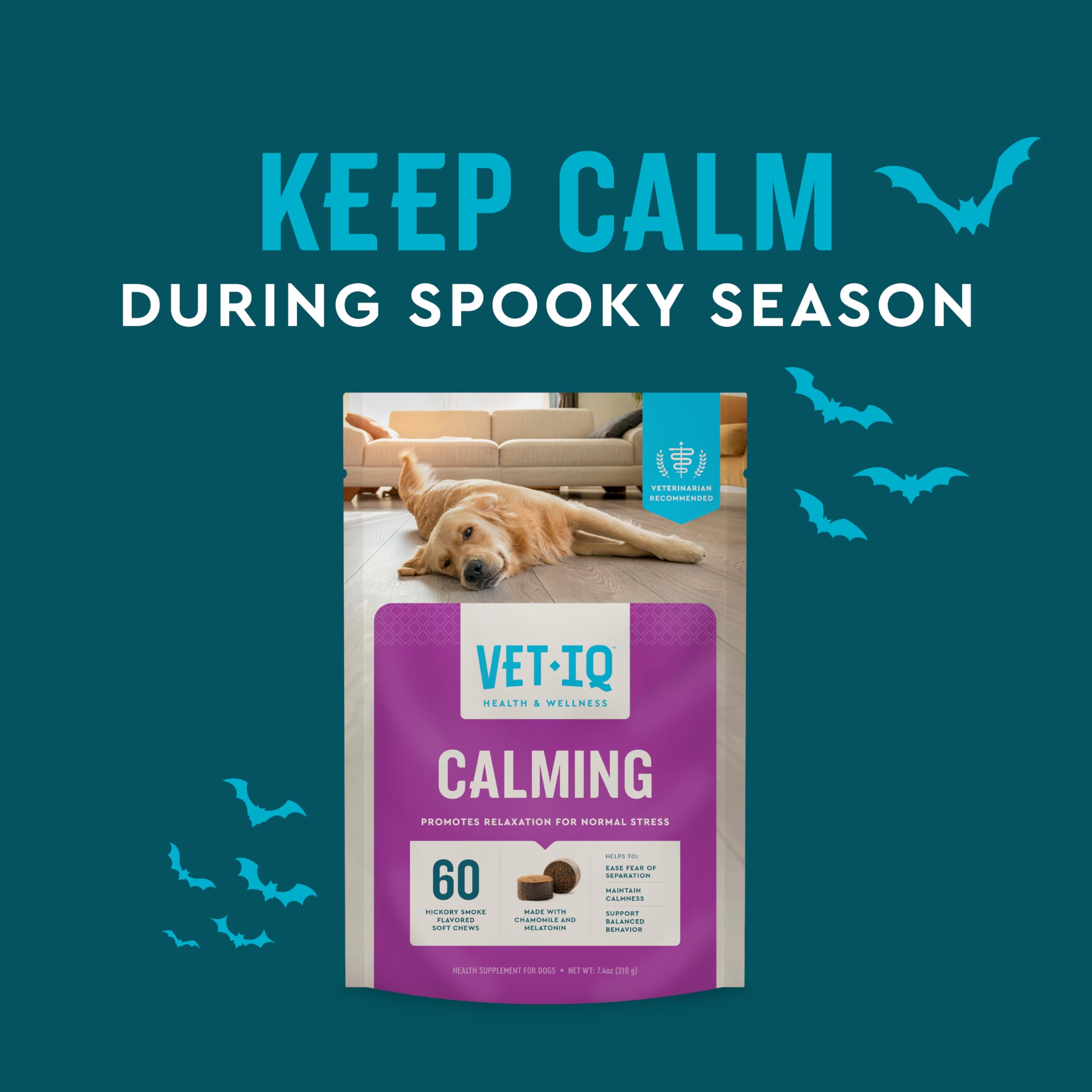 VetIQ Calming Support Supplement for Dogs, Calming Chews Help Manage Stress and Promote Relaxation, Anxiety Relief for Dogs, Mad