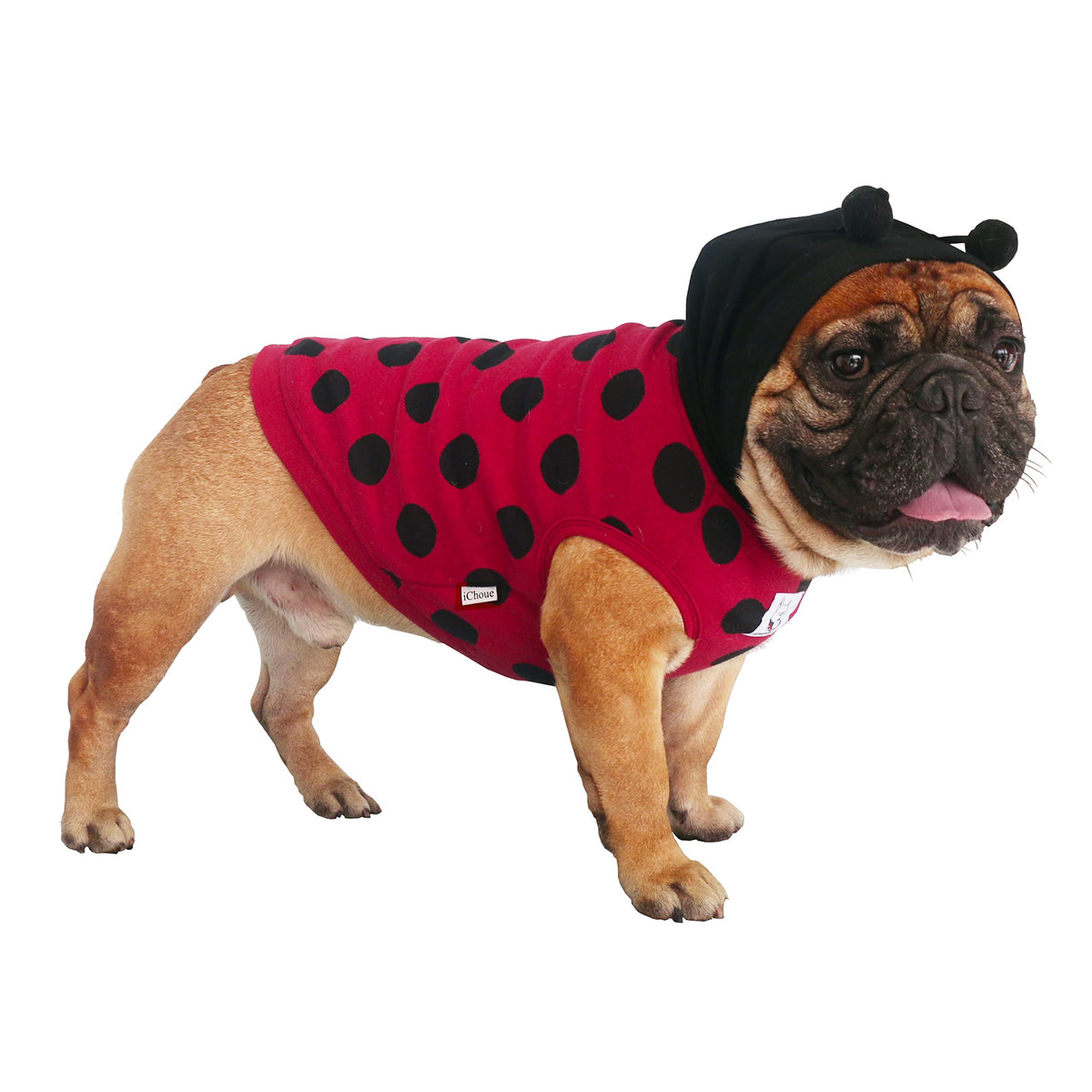 Ichoue I Am A French Bulldog Ladybug Ladybird Lady Beetle Costumes Hoodies Sleeveless Clothes Outfits Cosplay Shirts For Small Medium Dogs Frenchie Pug English Boston - Black And Red, Large