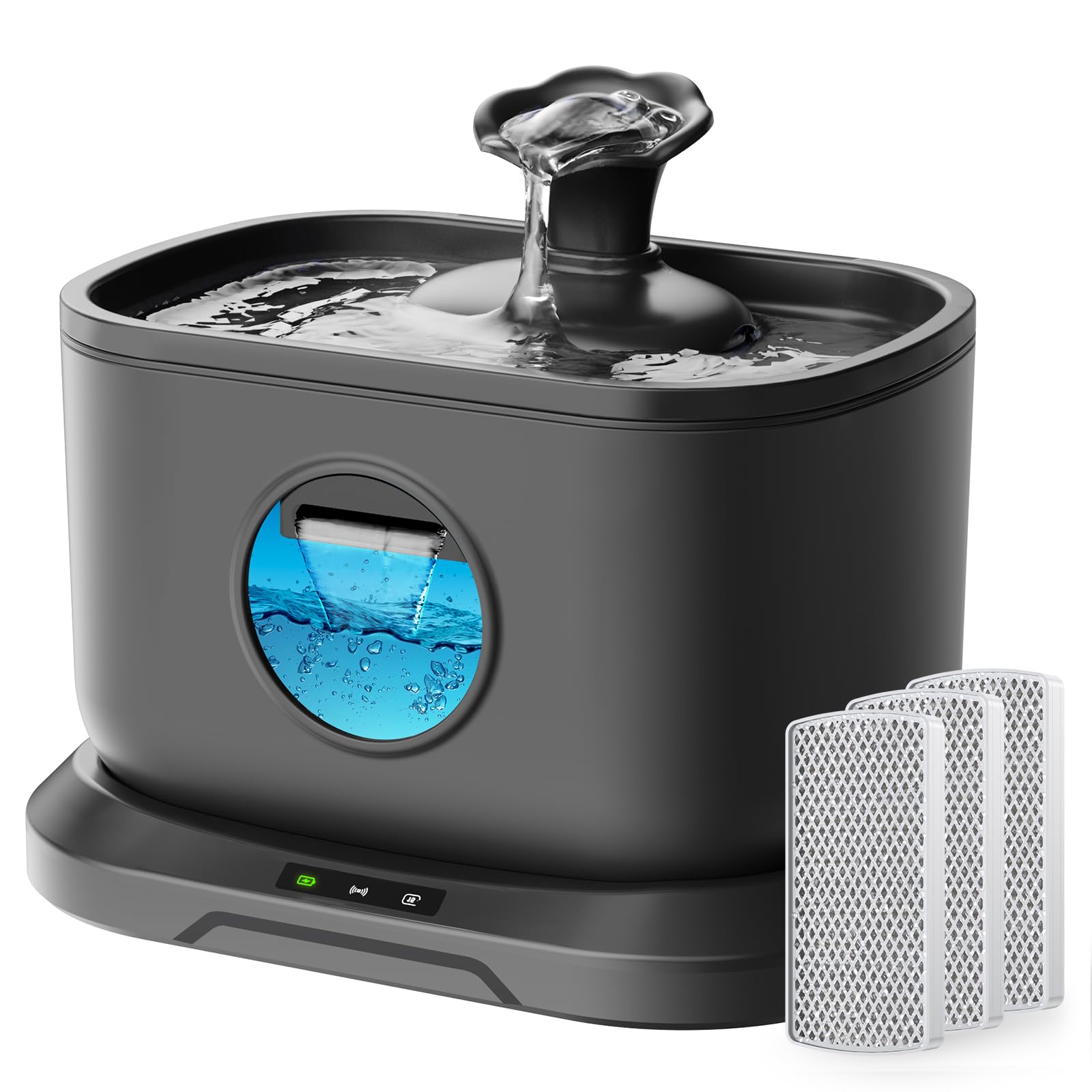 Petlipo Filter Feplacement For Cat Water Fountain 4 Packs, 2.5L/84Oz Cordless Water Fountains For Cats Indoor With Radar Sensing