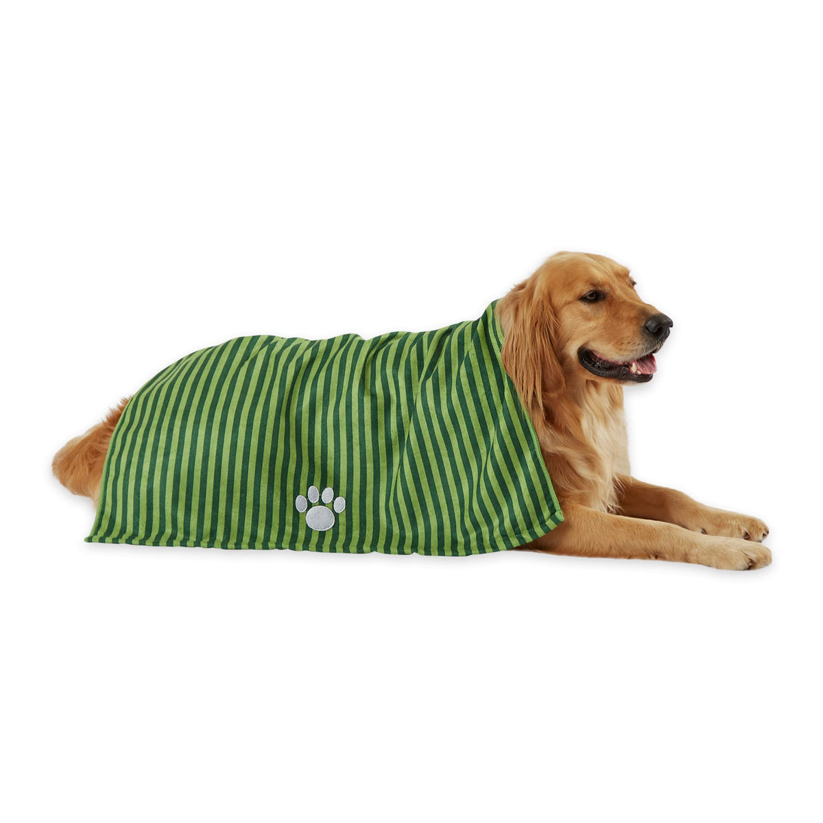 Bone Dry Pet Grooming Towel Collection Absorbent Microfiber X-Large, 41x23.5&quot;, Striped Hunter Green