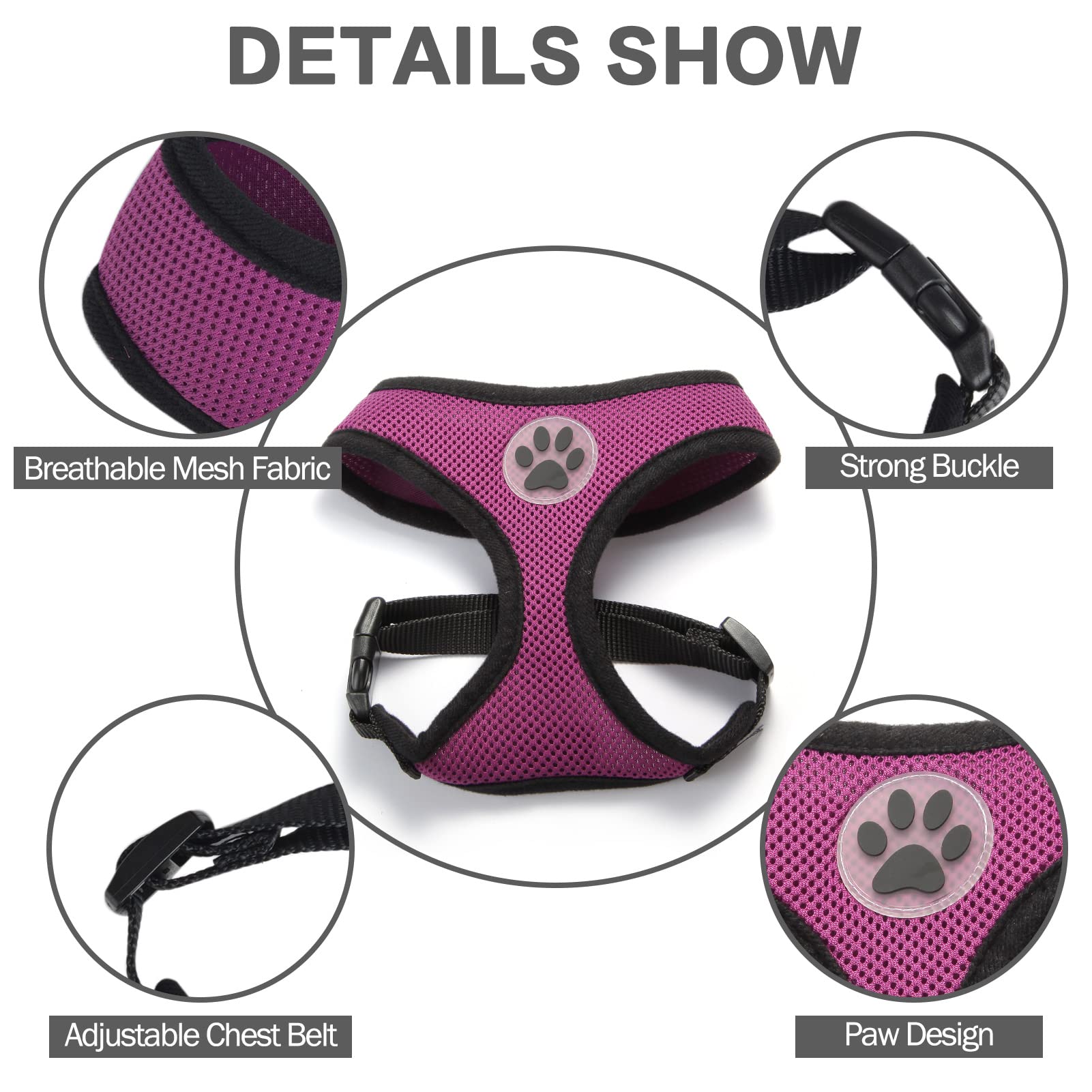 Bingpet No Pull Dog Harness For Small Medium Dogs,All Weather Mesh Step In Vest Harness For Small Dogs,Breathable Mesh Puppy Cat Harnesses,Step-In Air Dog Harness For For Small Dogs,Purple,Medium