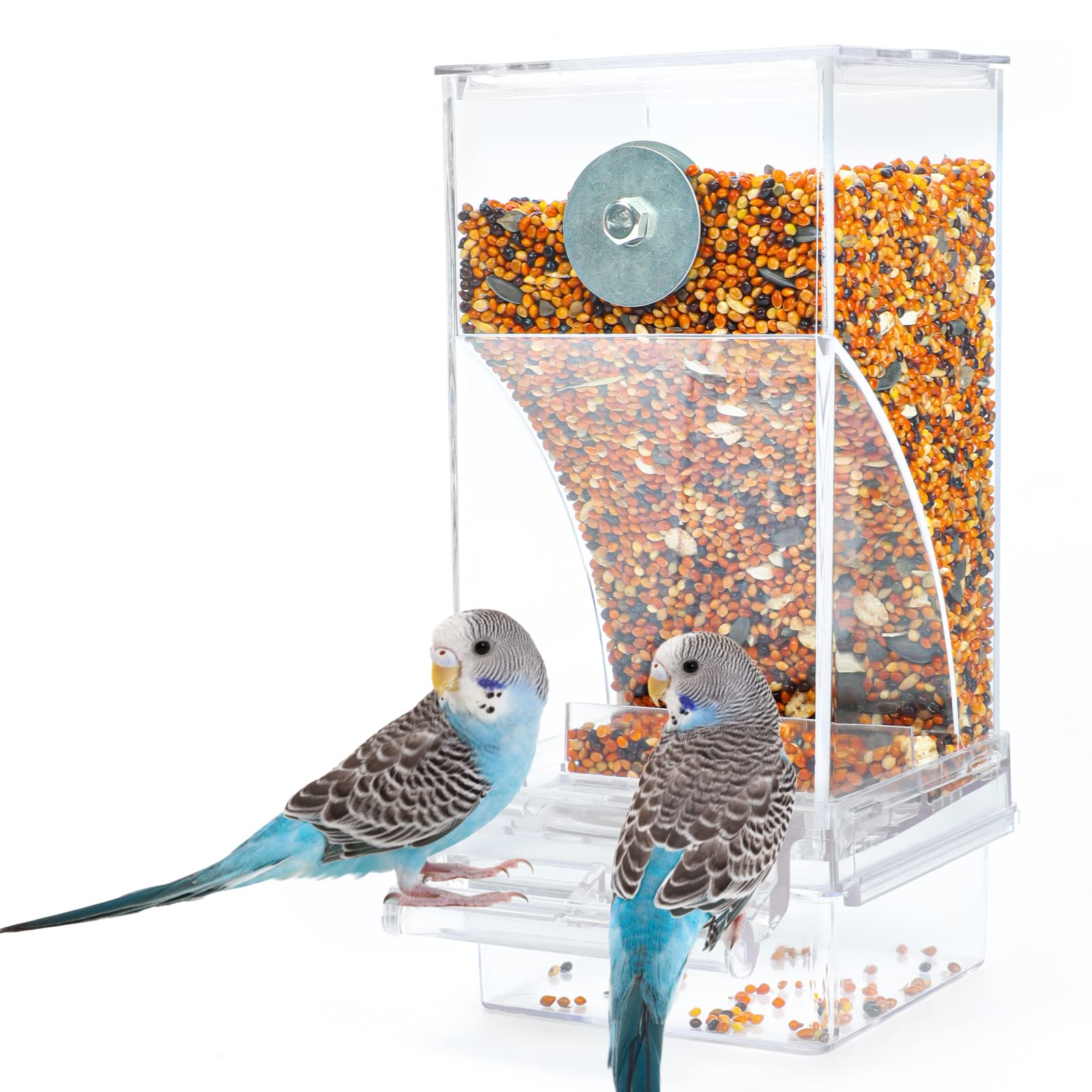 Rypet No Mess Automatic Bird Feeder Transparent Food Container Cage Acrylic Parrot Feeder Accessories for Small Birds Parrot Coc