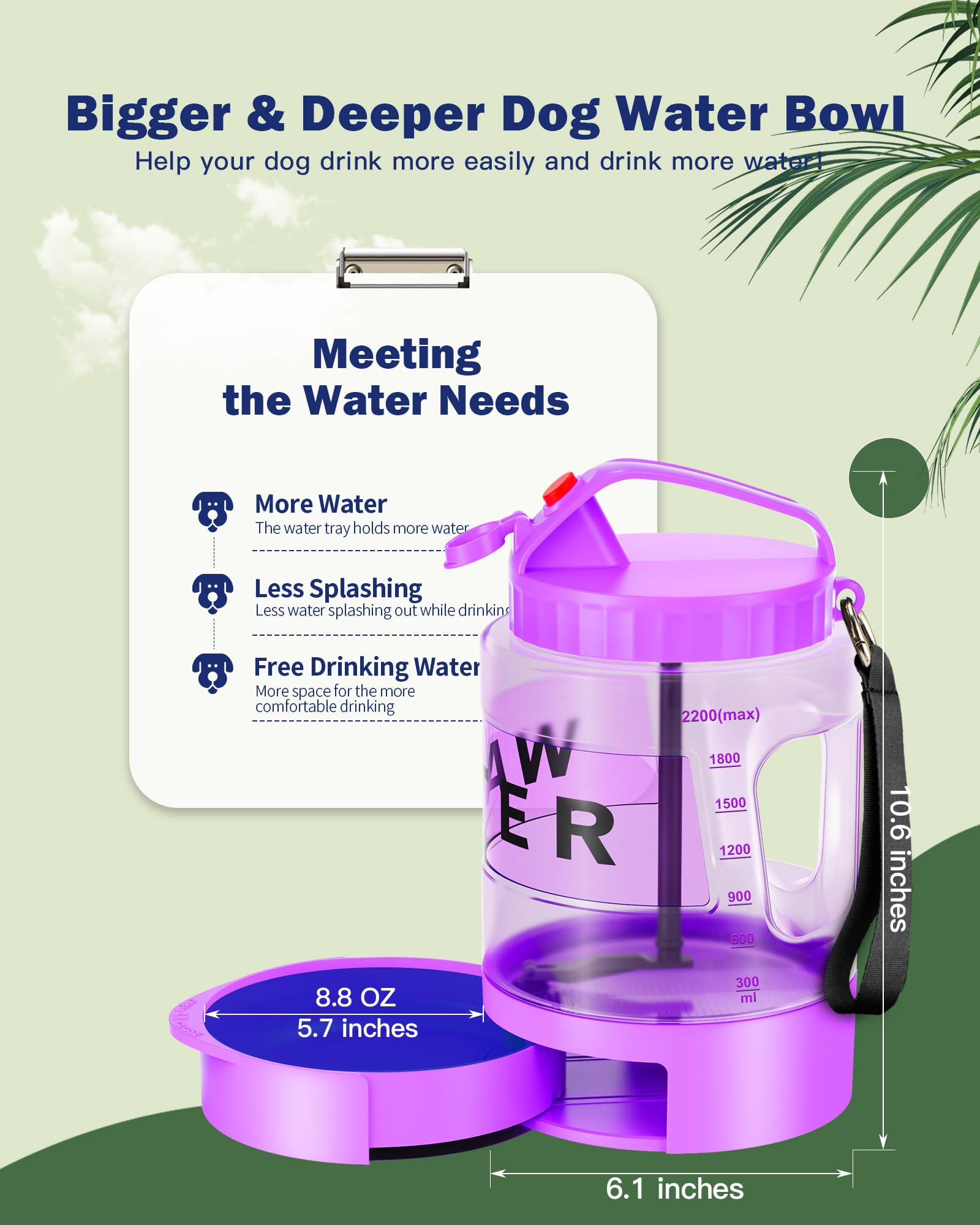 77oz Large Dog Water Bottle - Portable Travel Dog Water Dispenser & Bowl - Leak-Proof Pet Water Jug for Hiking, Camping, Walking