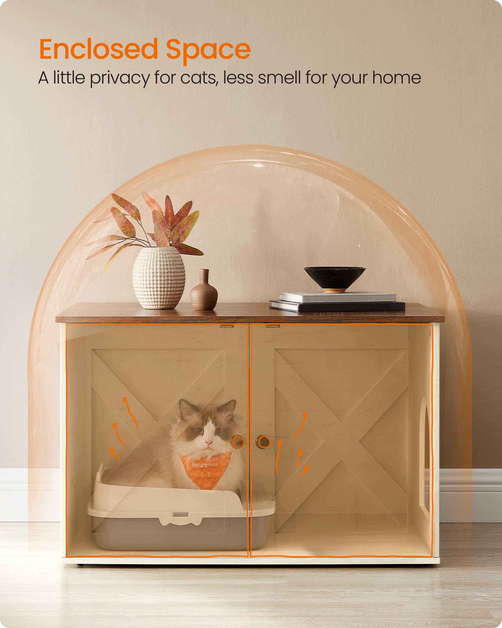 Feandrea Cat Litter Box Enclosure, Litter Box Furniture Hidden, Indoor Cat House, End Table, 27.6 x 19.7 x 19.7 Inches, Rustic W