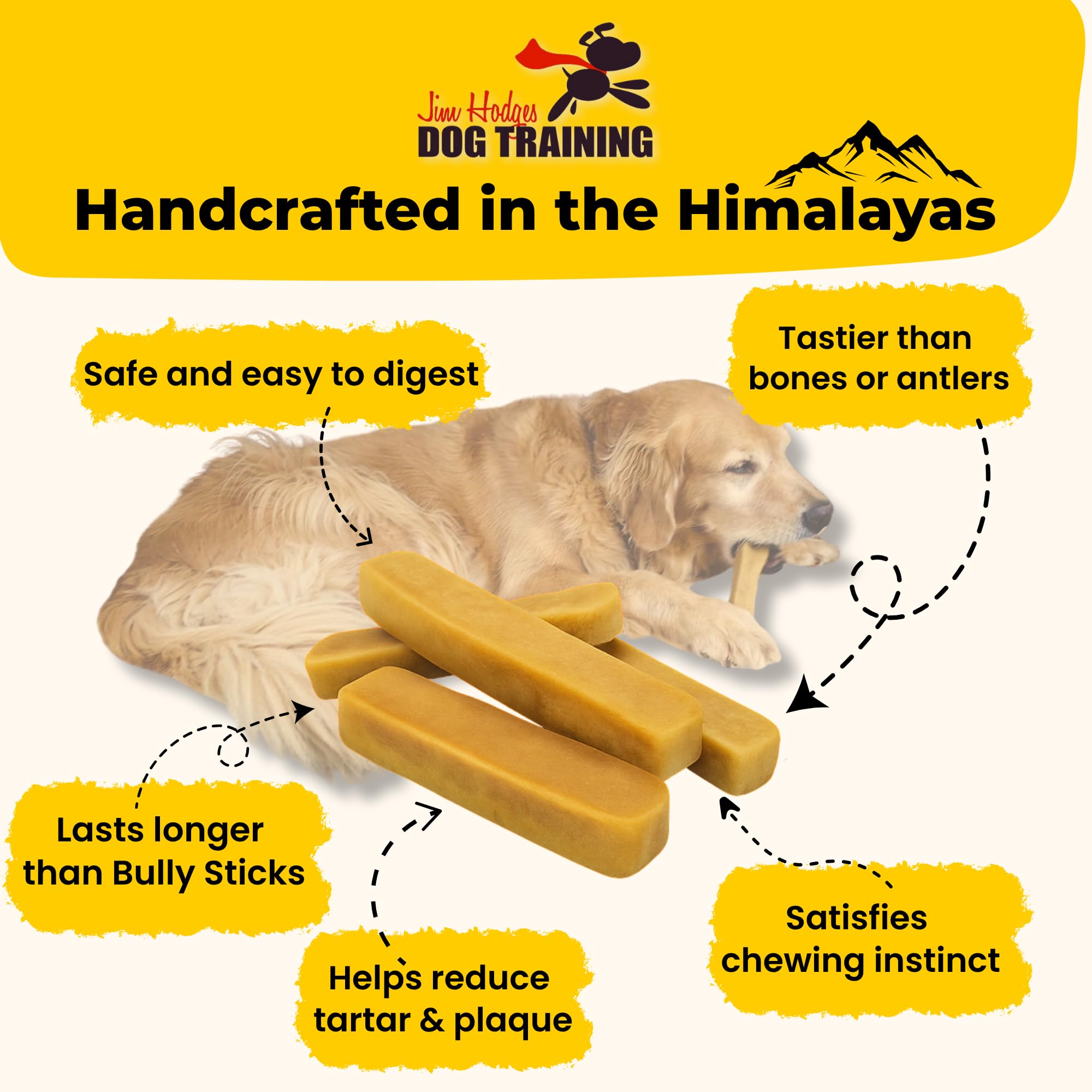 Yak Snak Dog Chews - All Natural Hard Cheese Himalayan Dog Treats - Long Lasting, Made from Yak Milk, Small, Medium. Large & Ext