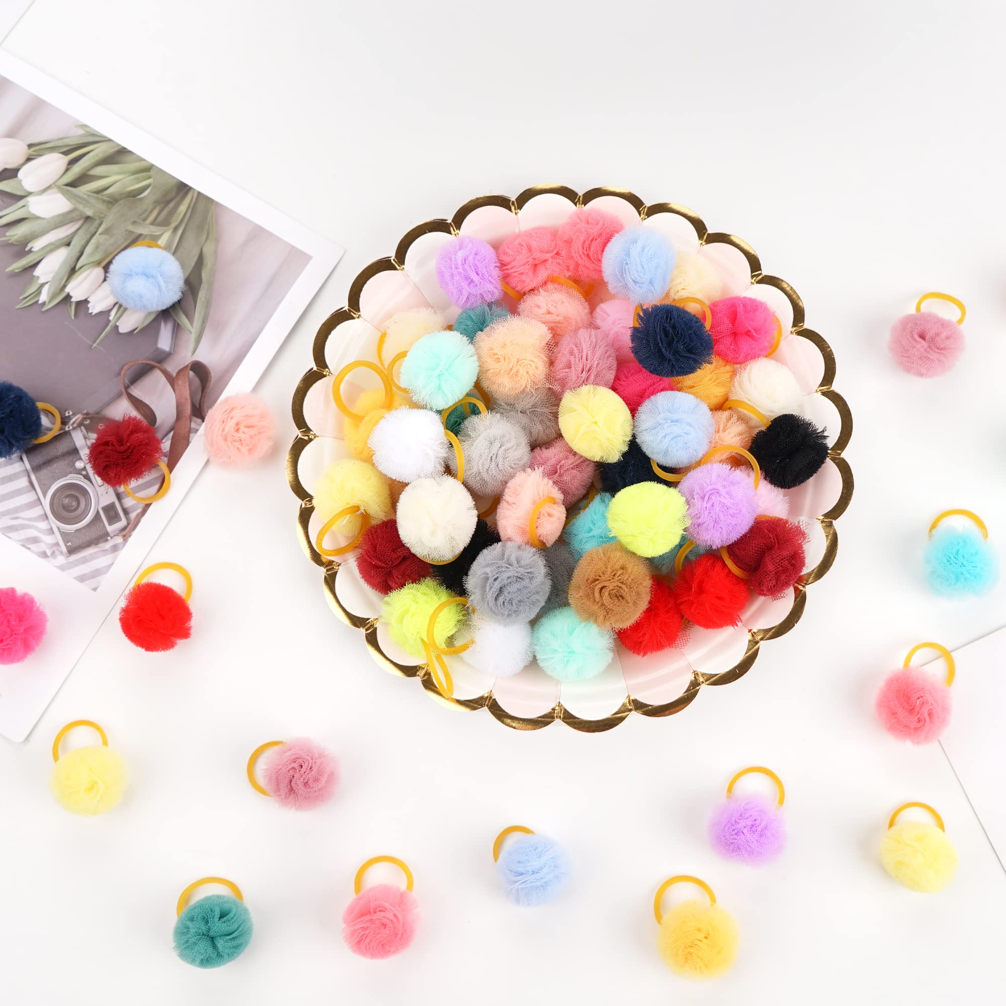 Qearl 48 Pcs Colored Ball Bows With Rubber Bands - Pet Hair Accessories For Dog, Puppy, And Cat Grooming