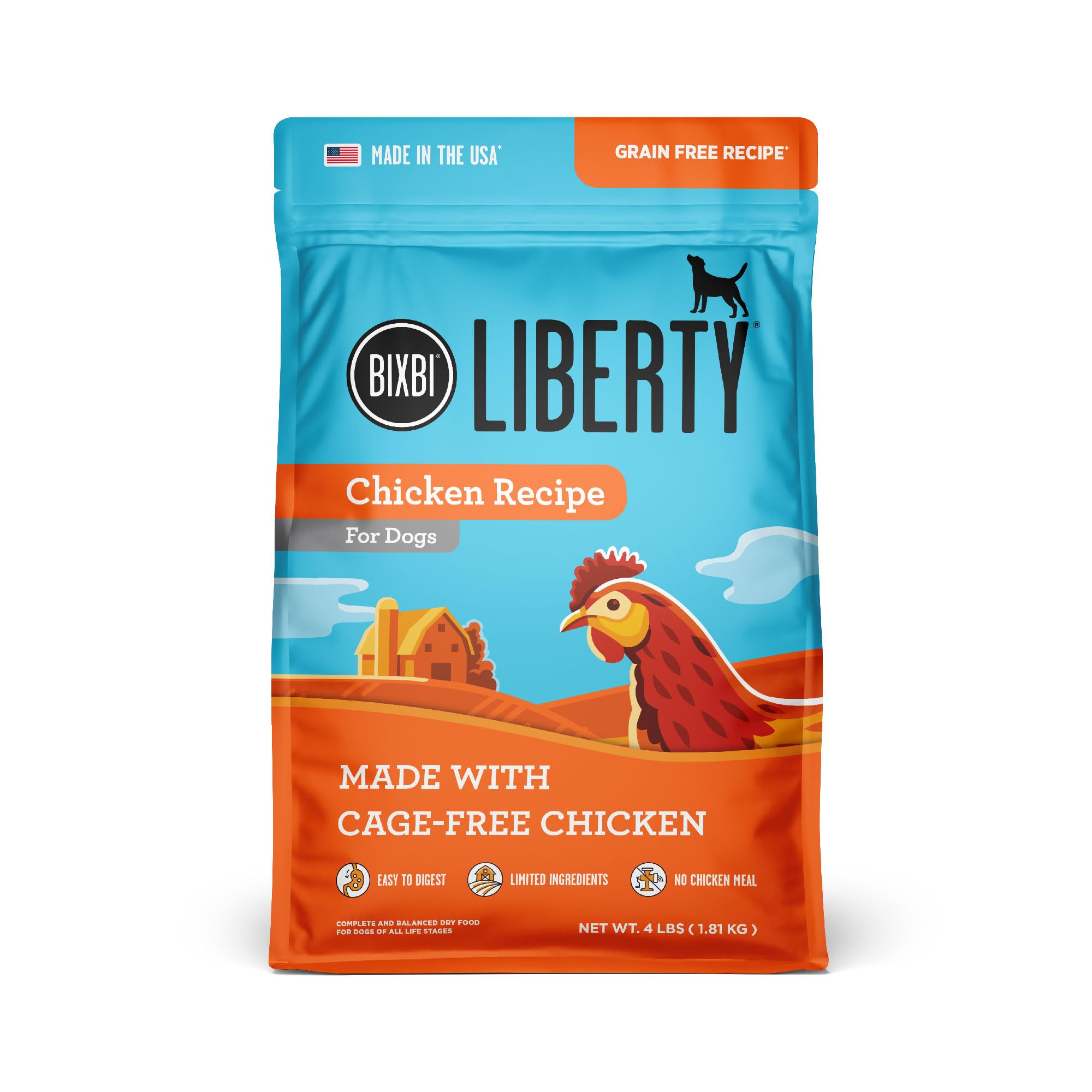 BIXBI Liberty Grain Free Dry Dog Food, Chicken Recipe, 4 lbs - Fresh Meat, No Meat Meal, No Fillers for Easy Digestion - USA Mad