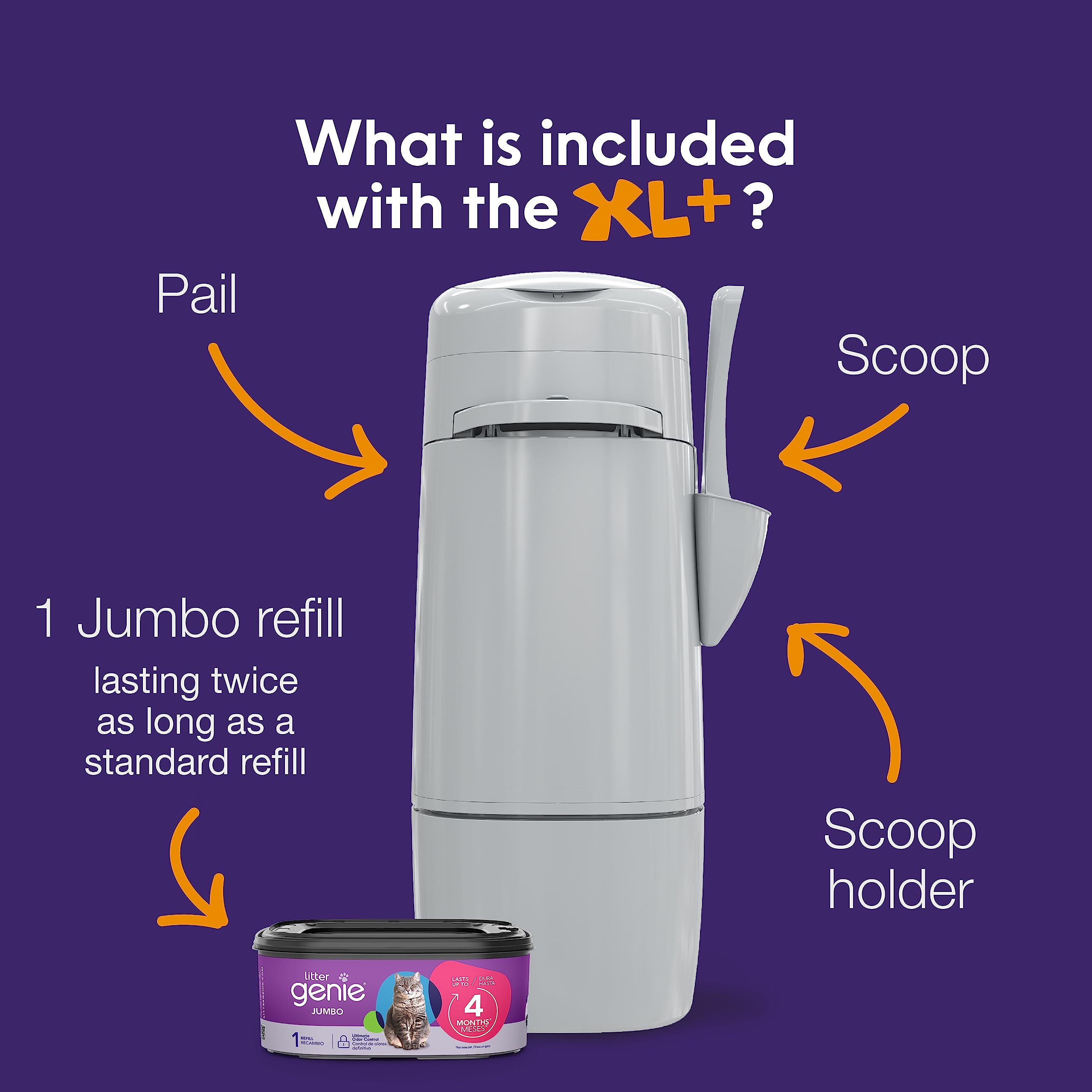 Litter Genie Xl+ Pail | Cat Litter Waste Disposal System For Odor Control | Includes 1 Jumbo Refill Bag