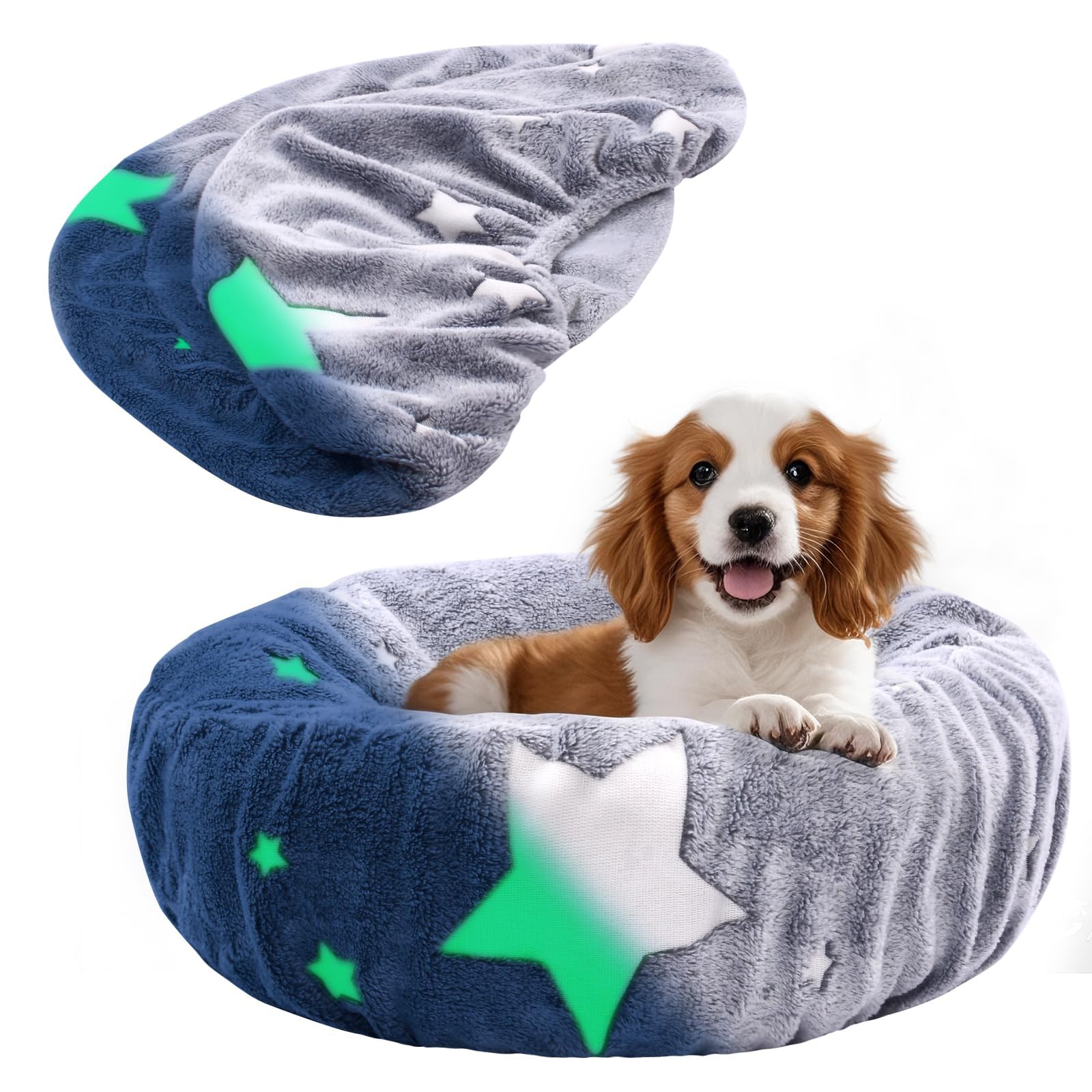 Hoopttay Glow in The Dark Dog Bed Cover - Replacement Washable Protector with Gray Star Pattern & Elastic Edges for Small & Medi