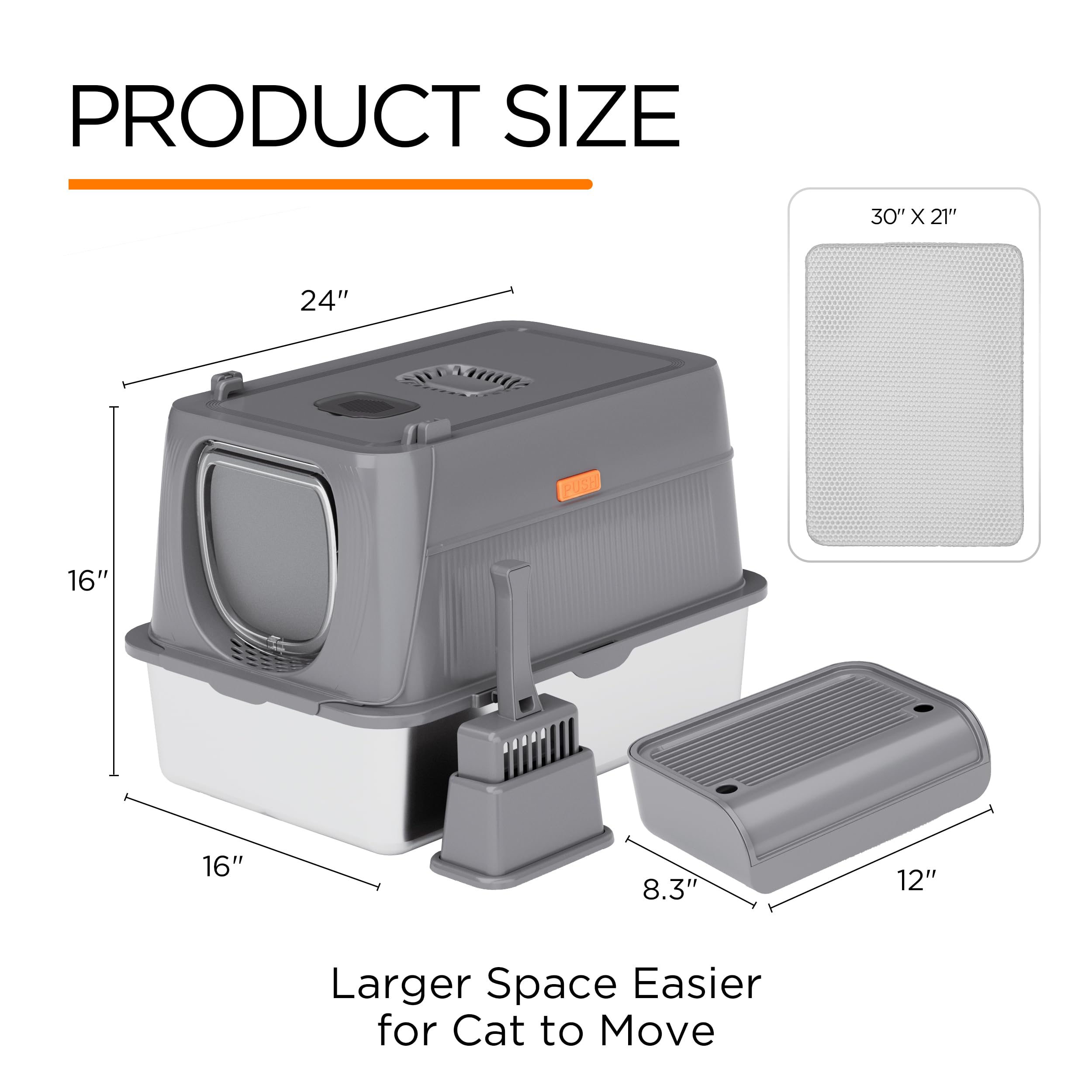 Citylife Stainless Steel Cat Litter Box With Lid,Xl Extra Large Enclosed Removable Metal Litter Box With Litter Scoop&Double Lay