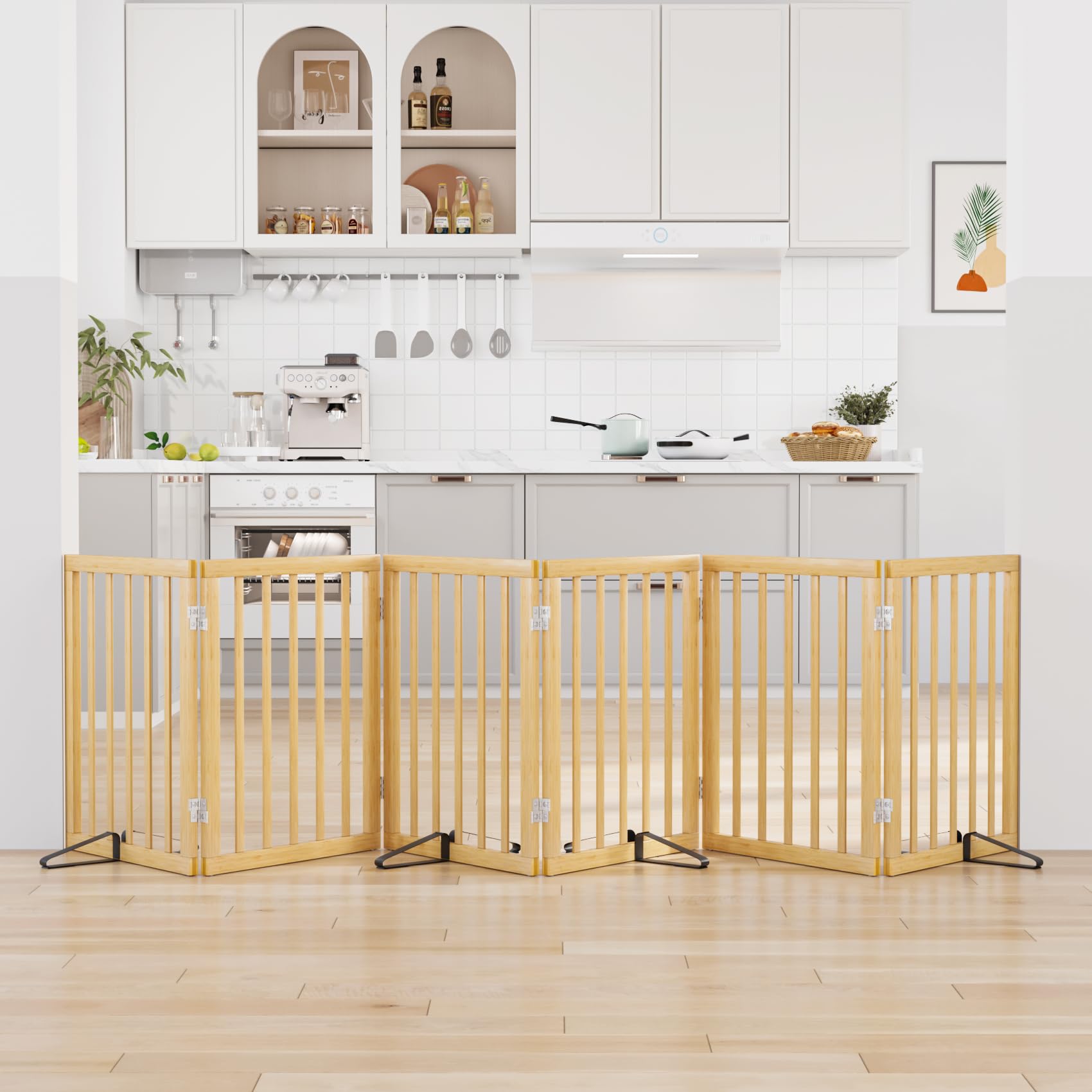 Mino Kesper Extra Wide Dog Gates for Doorways, Bamboo Dog Gates for The House Stairs, Freestanding Pet Gates for Dogs, Doogie Pu