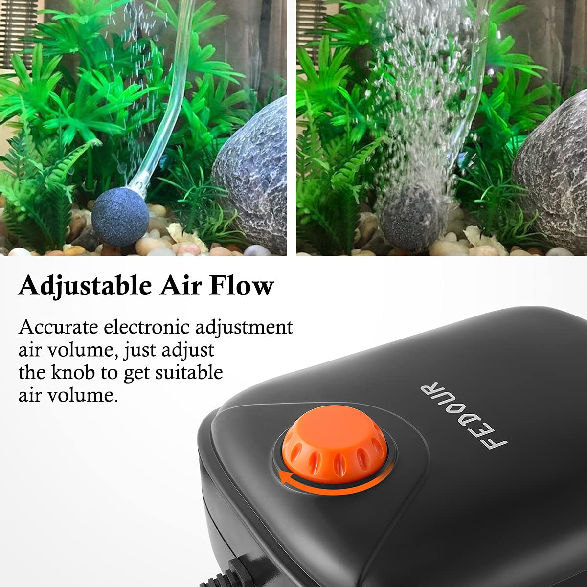 Fedour 4W 5W Aquarium Air Pump, Dual Outlets Oxygen Pump, Ultra Quiet Aquarium Bubbler For Up To 200 Gallon Fish And Turtle Tank (4W For 1-120Gallon)