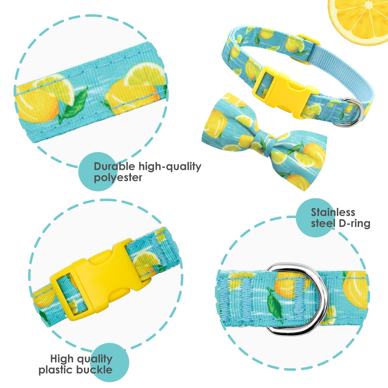 Azuza Dog Collar Bow Tie Lemon Dog Collar Soft Adjustable Bowtie Dog Collars For Extra Small Dogs