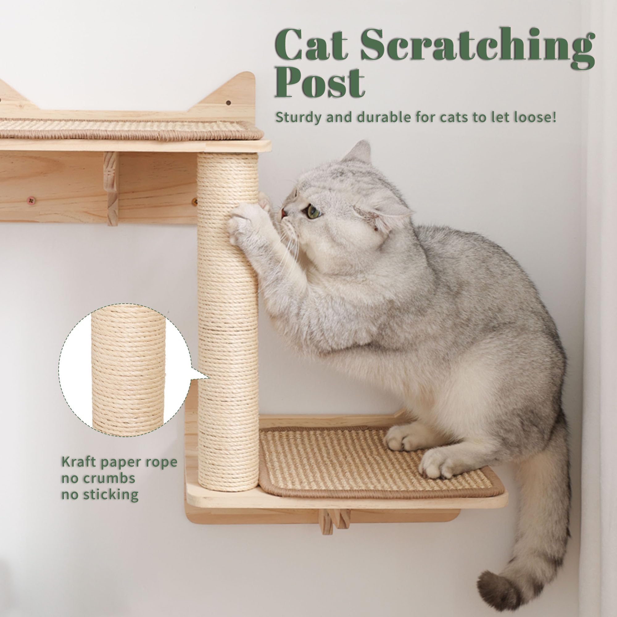 MIUZMORE Cat Wall Shelves Set - Wall Mounted Cat Furniture with House, Sisal Mat, Scratching Posts & Perches - Indoor Climbing S