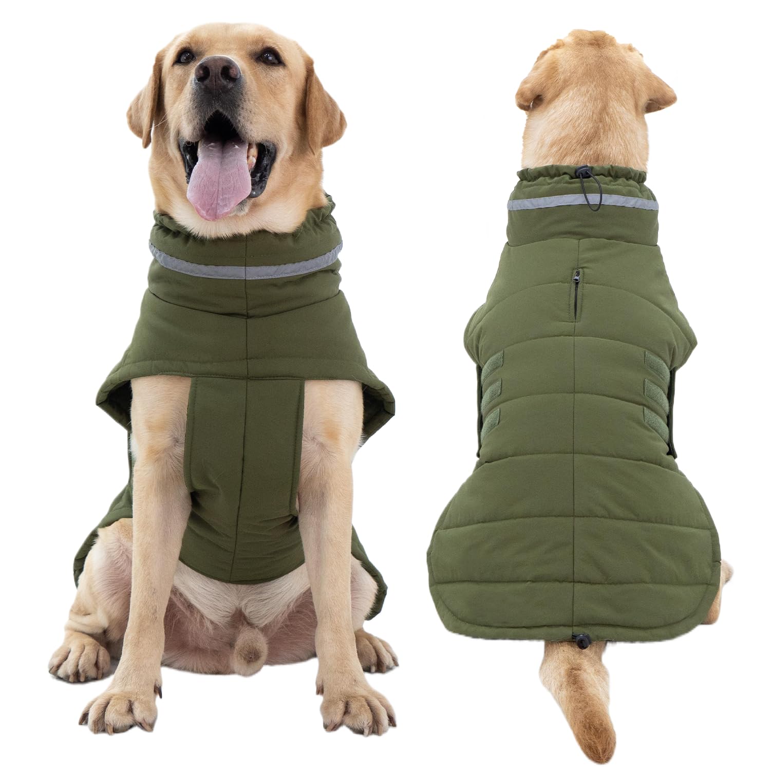 Mklhgty Dog Coat - Waterproof, Warm, Windproof Jacket for Small Dogs - Green, Reflective, Adjustable Turtleneck