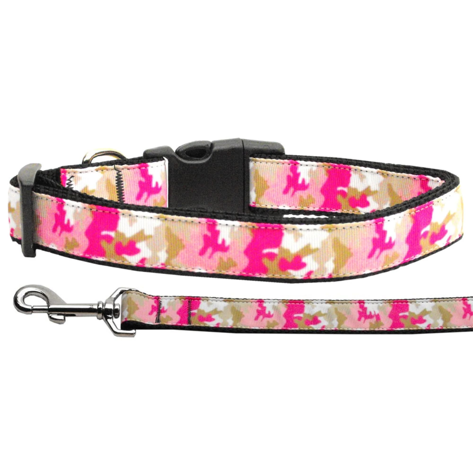 Pet Dog & Cat Nylon Collar or Leash, &quot;Prettypink Camo&quot; SM Collar