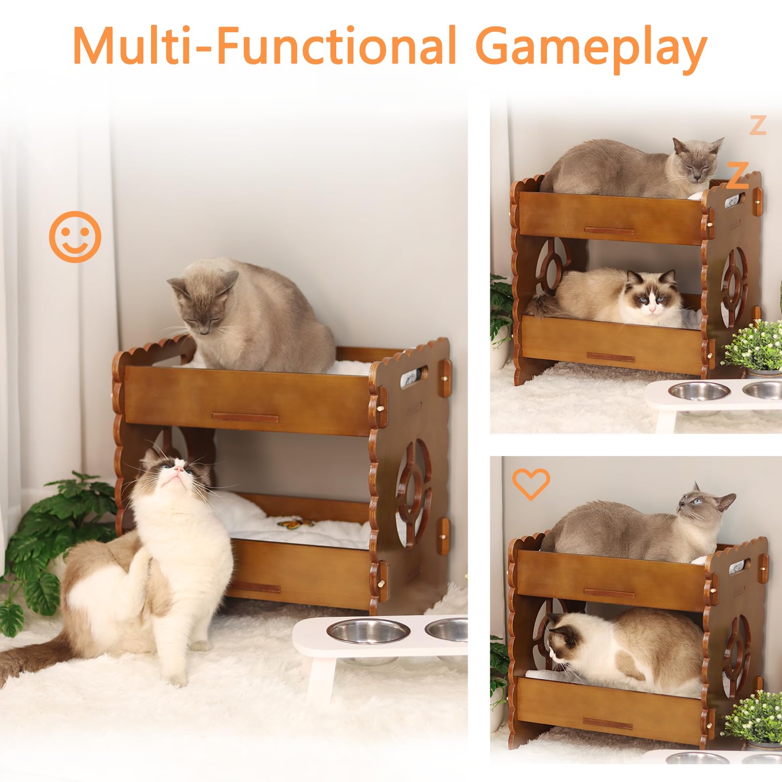 Ankuliy Wooden Cat Bed,Elevated Cat Bed Furniture,Cat Bunk Beds For 2 Indoor Cats,Wood Cat Condo With Mattress,Protect Cat'S Hip