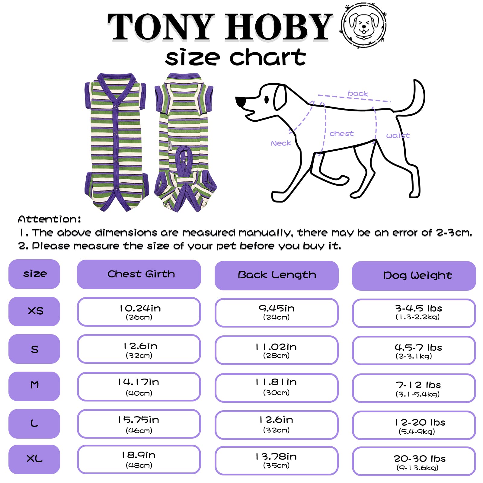 Tony Hoby Dog Pajamas, Knitted Dog Shirt, Dog Surgical Recovery Suit For Small Medium Dog (Purple&Green, Boy, Xl)