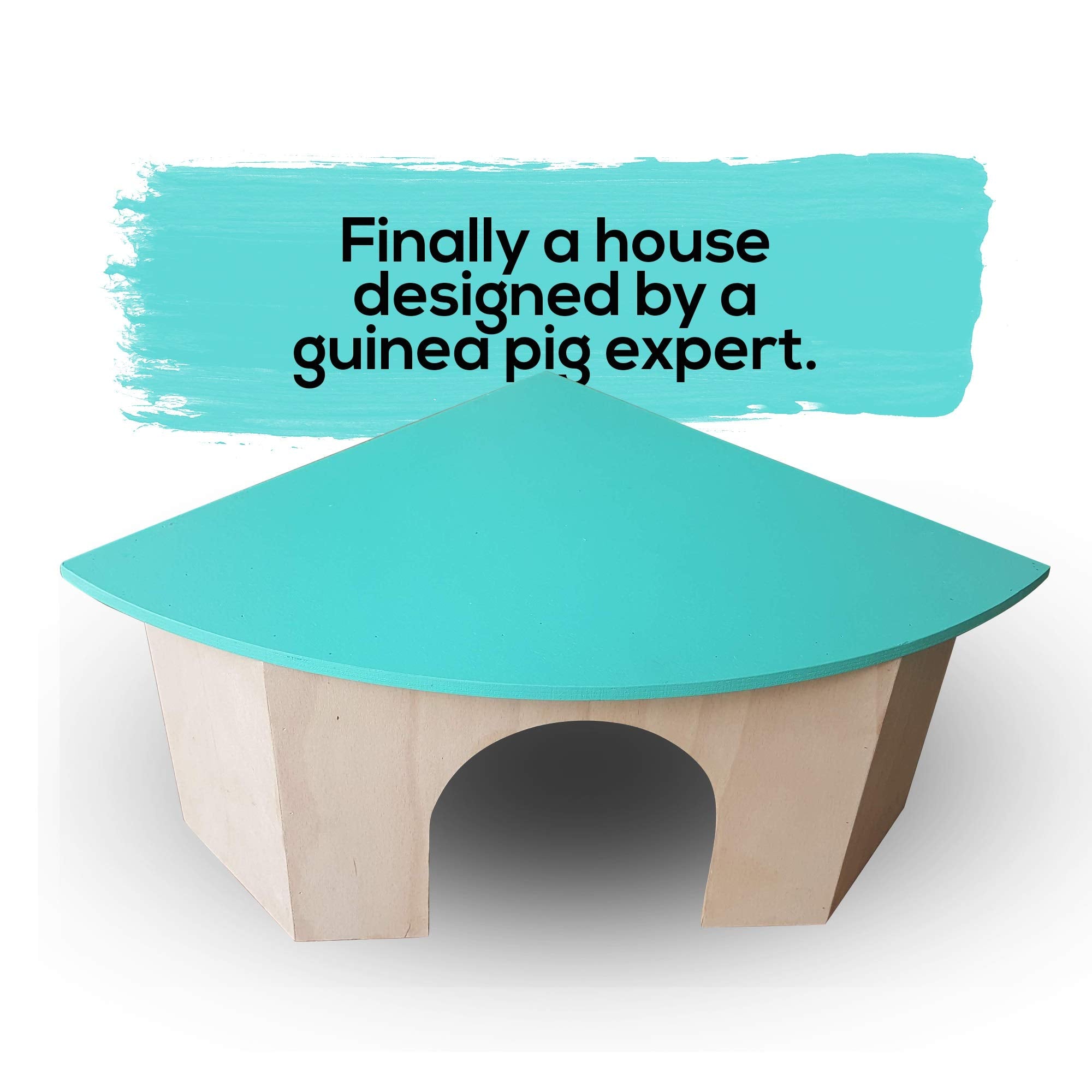 Piggies Choice The Space House All Natural Sturdy Pine Wood Corner Hideout Hidey Guinea Pig Hut (Teal)