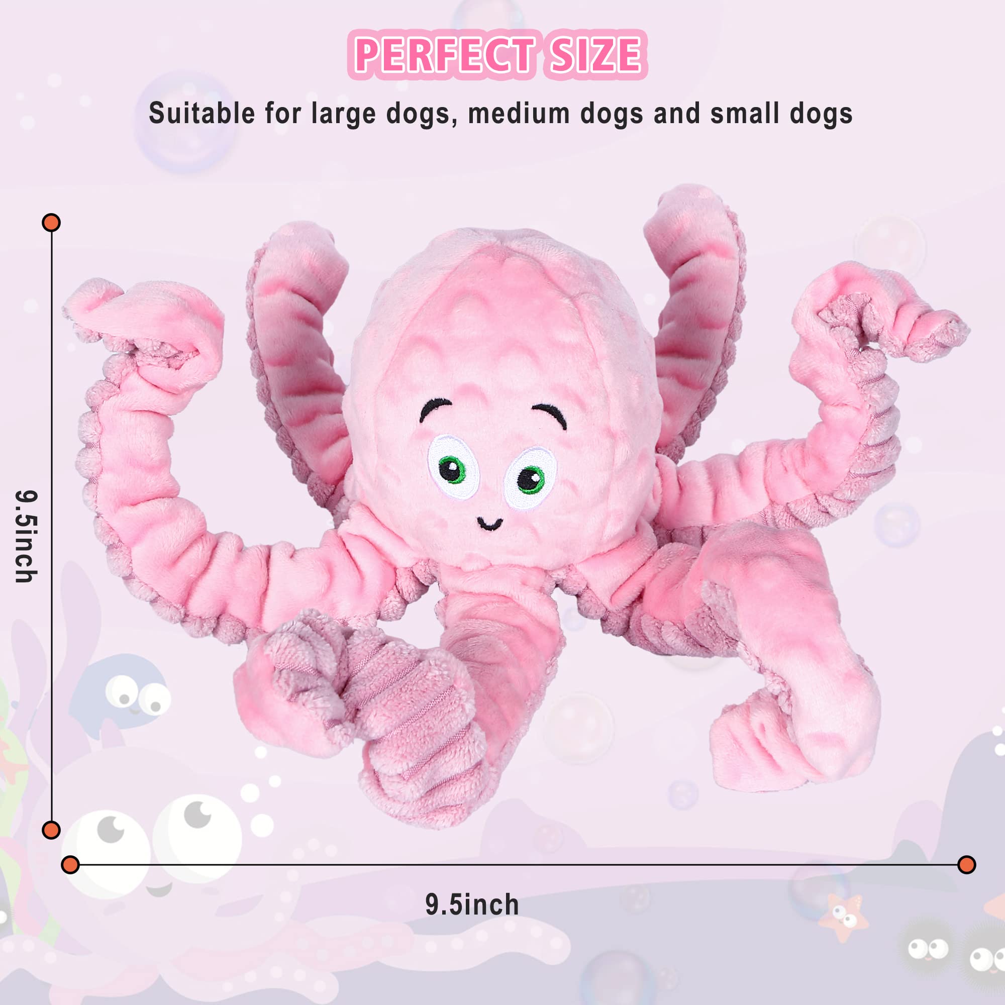 Buypow Dog Squeaky Toys Octopus - Tough Plush Large Medium & Small Dog - Stuffed Animals Puppy Toys - Funny Cute Dog Birthday Pr