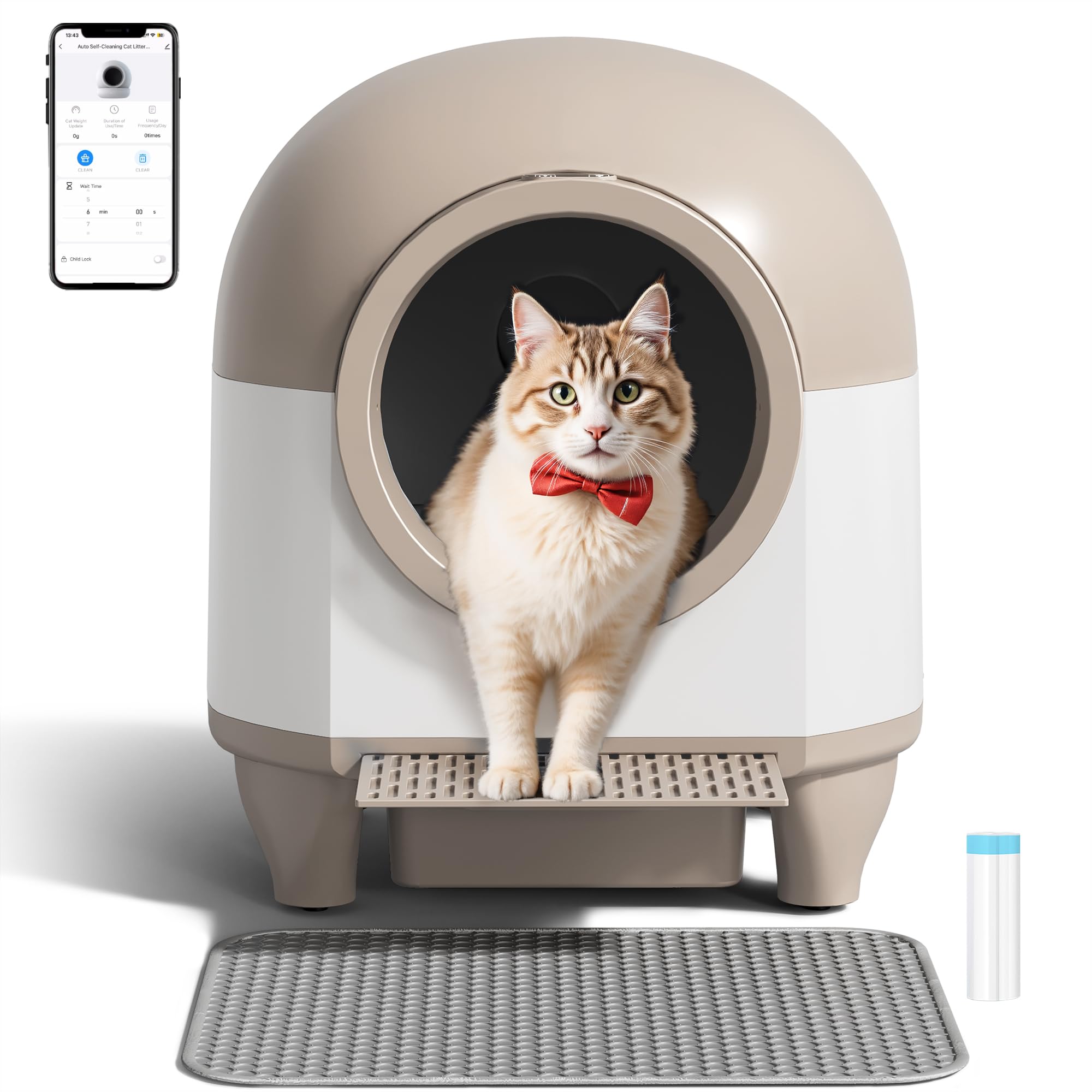 WARCAT Self Cleaning Litter Box Automatic, 90 L Automatic Cat Litter Box for Multiple Cats APP-Controlled with Smart Sensors, Sa