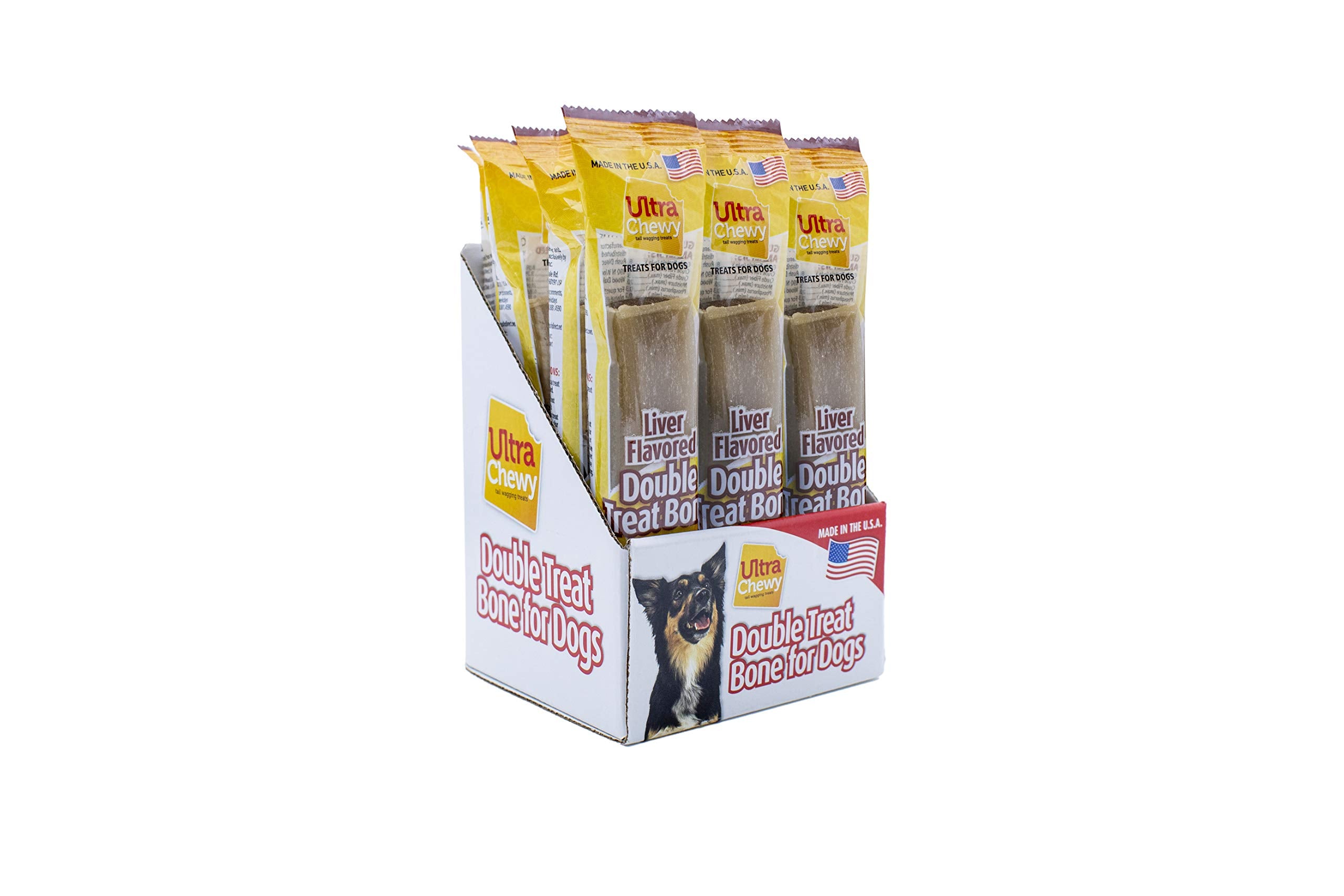 Ultra Chewy Liver Double Treat Bones: Long-Lasting Dog Treats Made in USA for Large and Small Breeds, Highly Digestible, Ideal f