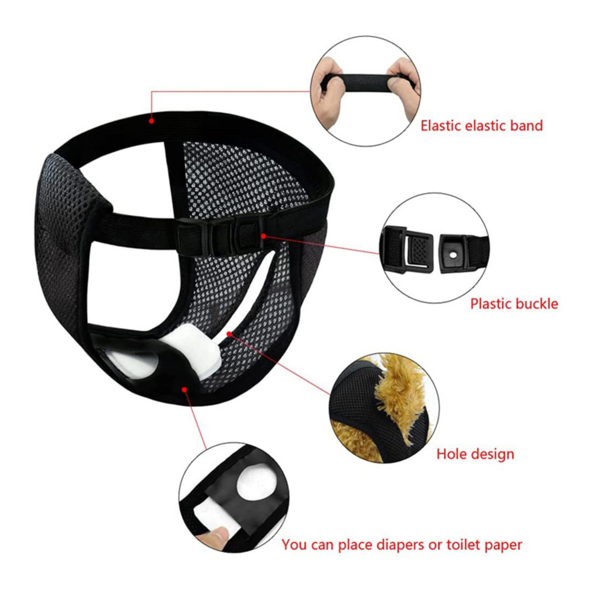 Ddfs Female Dog Heat Cycle With 3 Replace Diaper,Dog Pants In Heat Reusable Diapers Adjustable Protective Pants For Dogs Black S