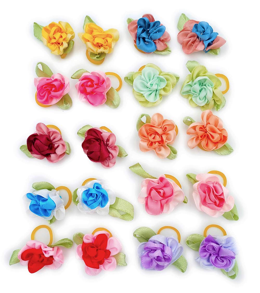 Pet Show 50Pcs 1Inch Mini Flowers Small Dog Hair Bows W/Rubber Bands Cat Puppies Yorkie Grooming Hair Accessories Assorted Color