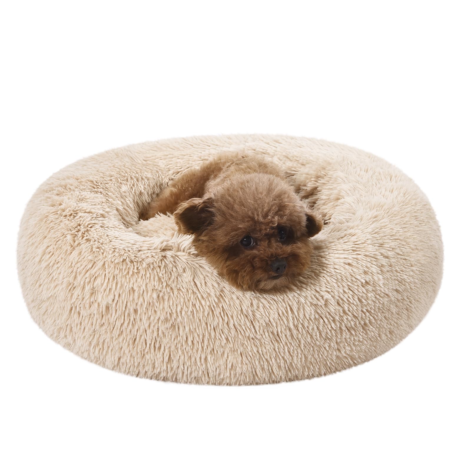 Amazon Basics Donut Pet Bolster Faux Fur Bed for Dog, Beige, 23'' x 23''
