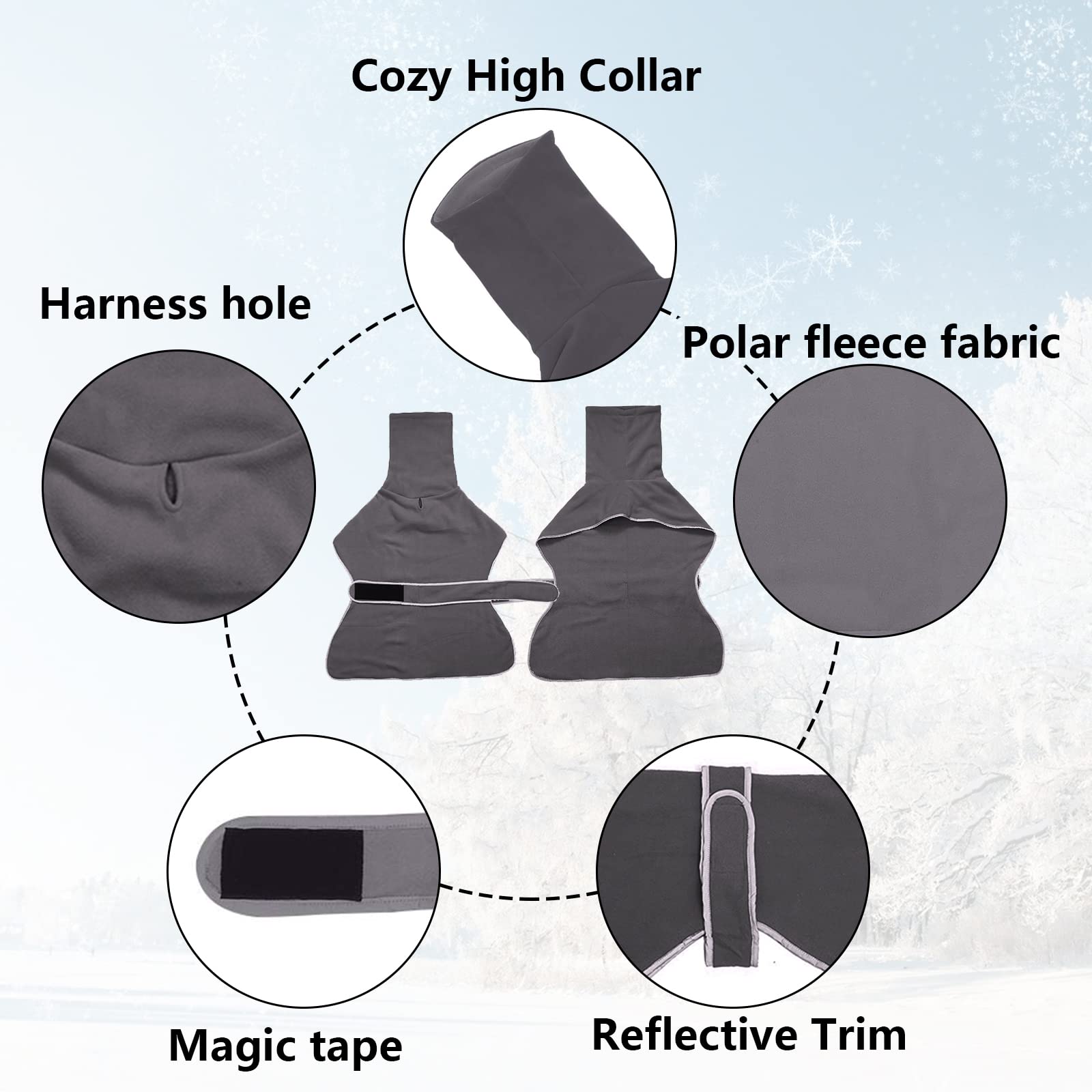 Greyhound Cosy Fleece Jumper, Dog Winter Coat With Warm Fleece Lining, Outdoor Dog Apparel With Adjustable Bands For Medium, Large Dog Gray-L