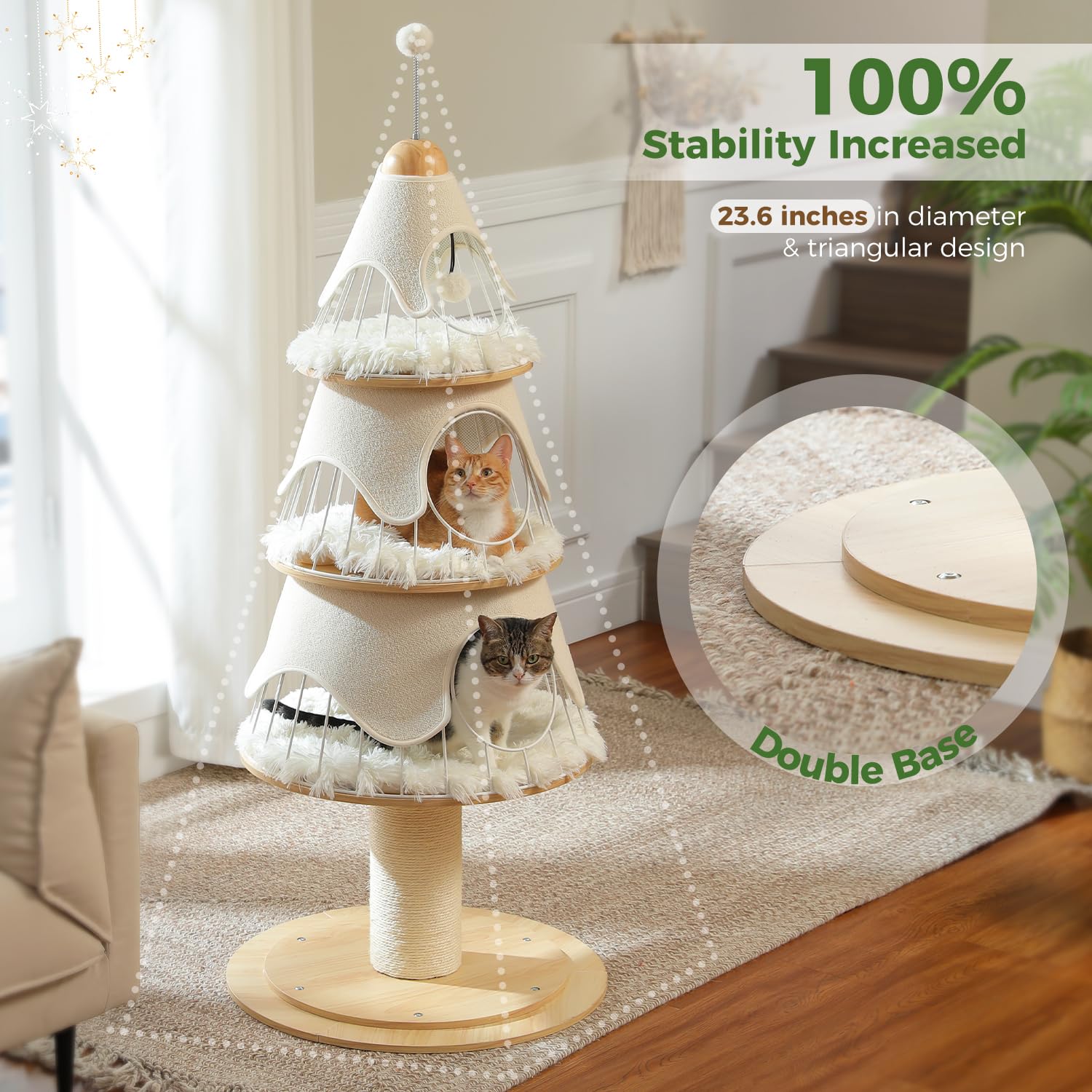 Muttros Modern Cat Tree 51.2 With Thick Scratch Post (5.4In), Wood Cat Furniture With 3 Condo & Aesthetic Metal Frame & Replac