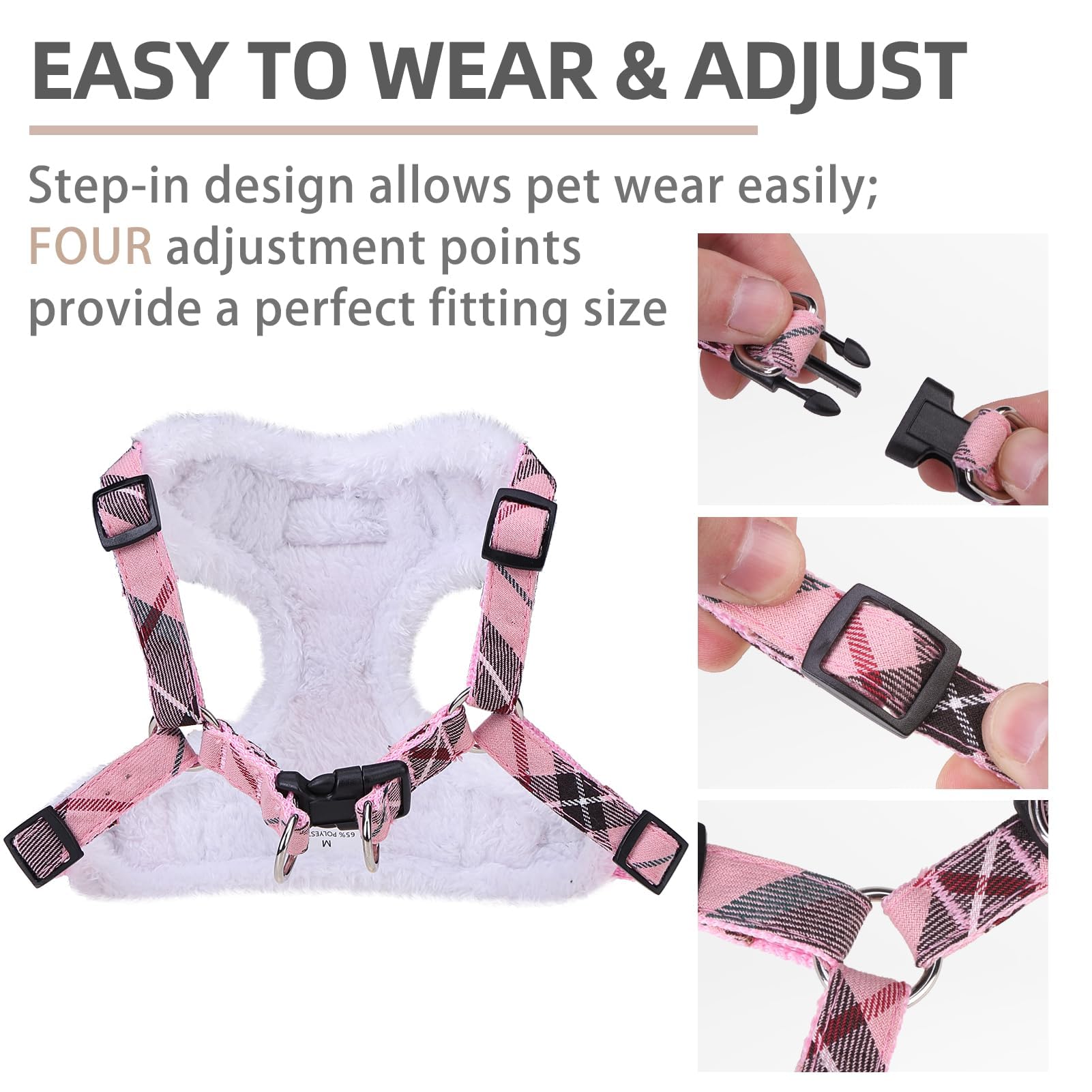 PUPTECK No Pull Dog Harness and Leash Set Reflective No Choke Step in Puppy Halter for XS Small and Medium Sized Dogs, Pink Plai