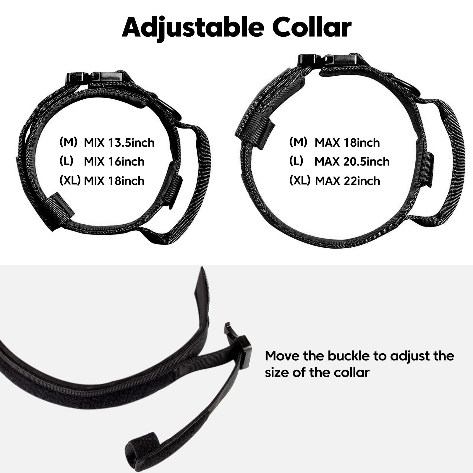 Tactical Military Dog Collar - Adjustable Nylon With Control Handle, Heavy Duty Metal Buckle - Medium & Large Dogs, Airtag Case